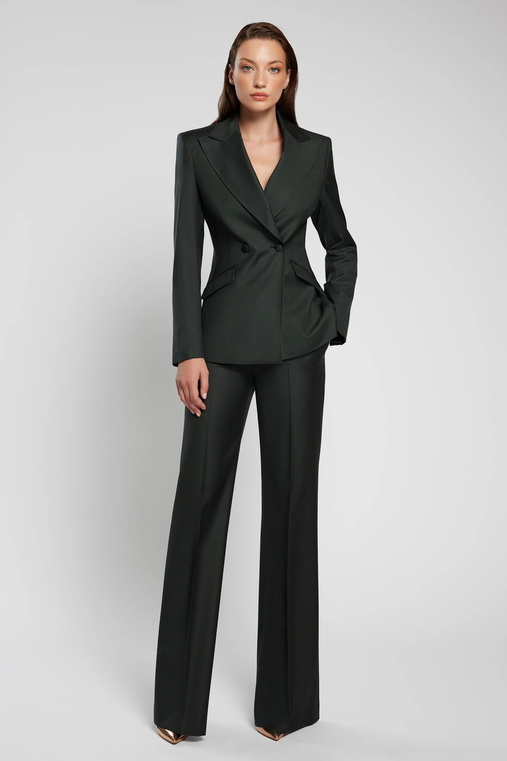 Pantaloni cu talie inalta si evazati din lana premium Camille C152 - Image 4