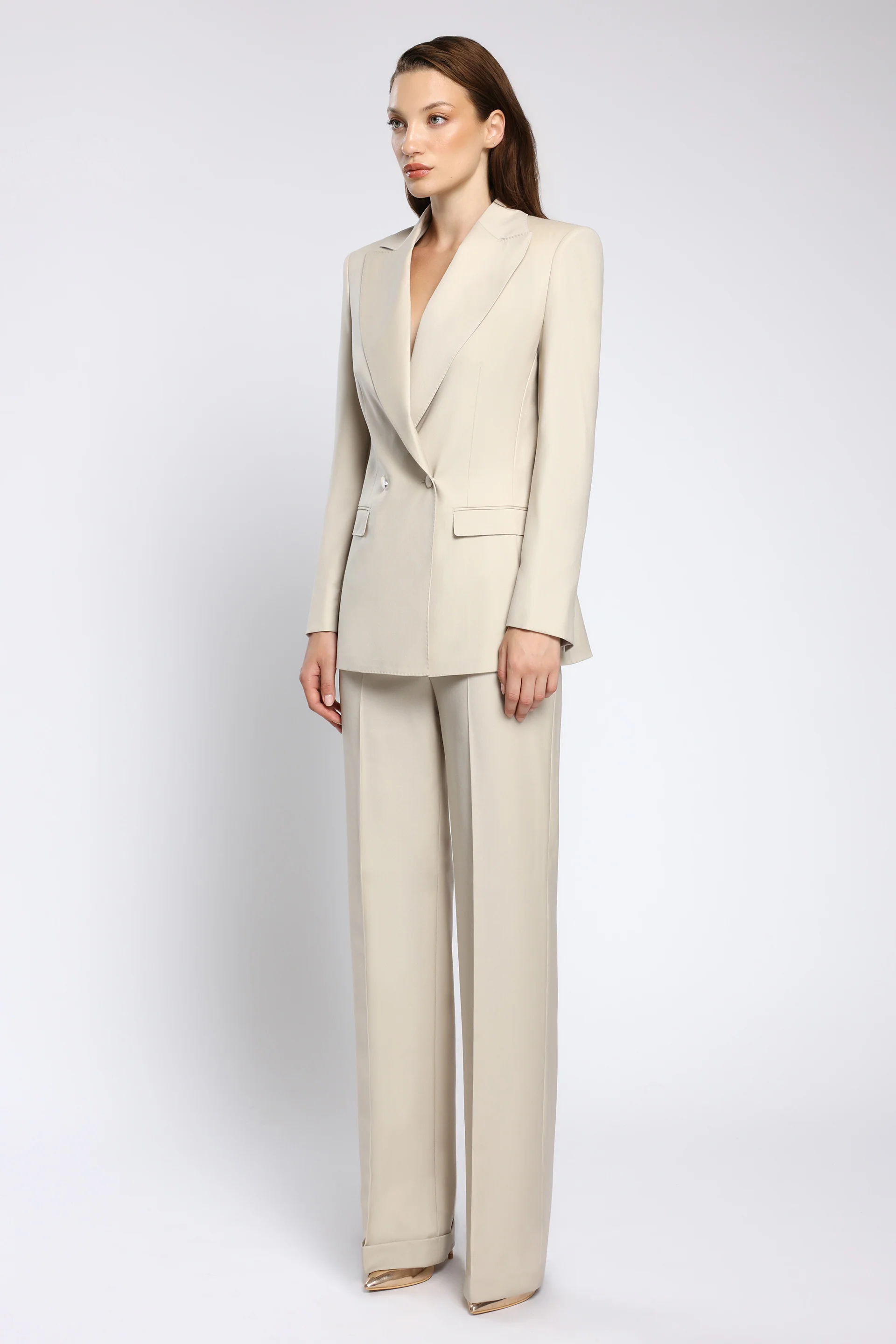 Pantaloni cu croi evazat din lana premium Lumina C154 - Image 4