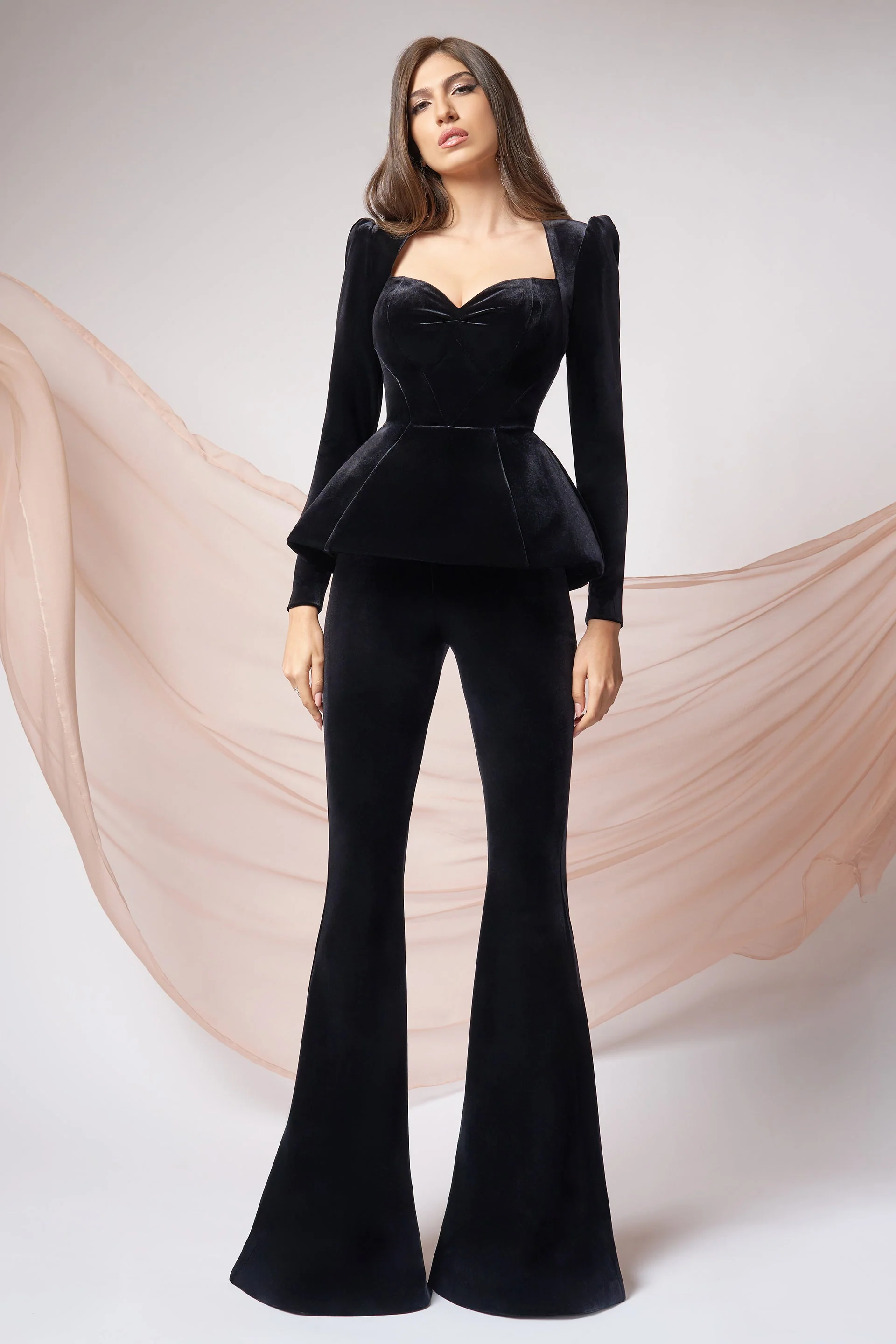 Pantaloni evazati confectionati din catifea Velvet Vogue CA38_V - Image 10