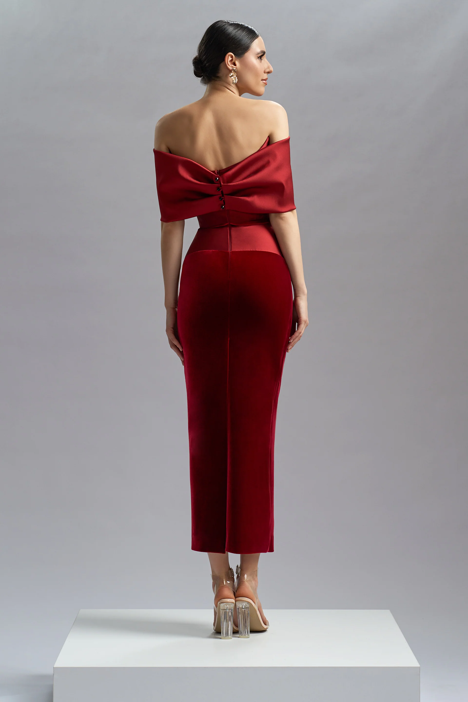 Rochie de cocktail confectionata din tafta elastica origine italiana si catifea CA1367_B - Image 3