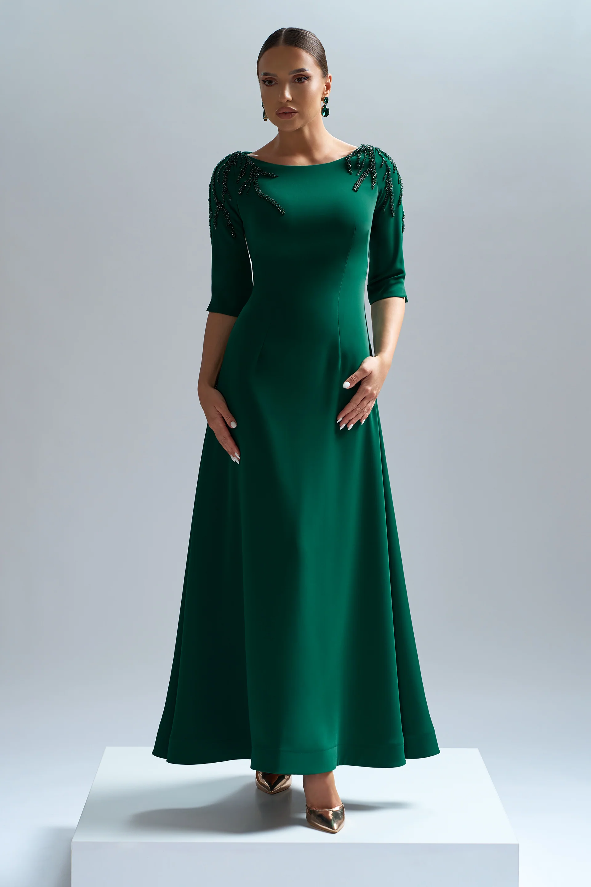 Rochie de cocktail cu maneci scurte, confectionata din stretch-crepe Higia CA85