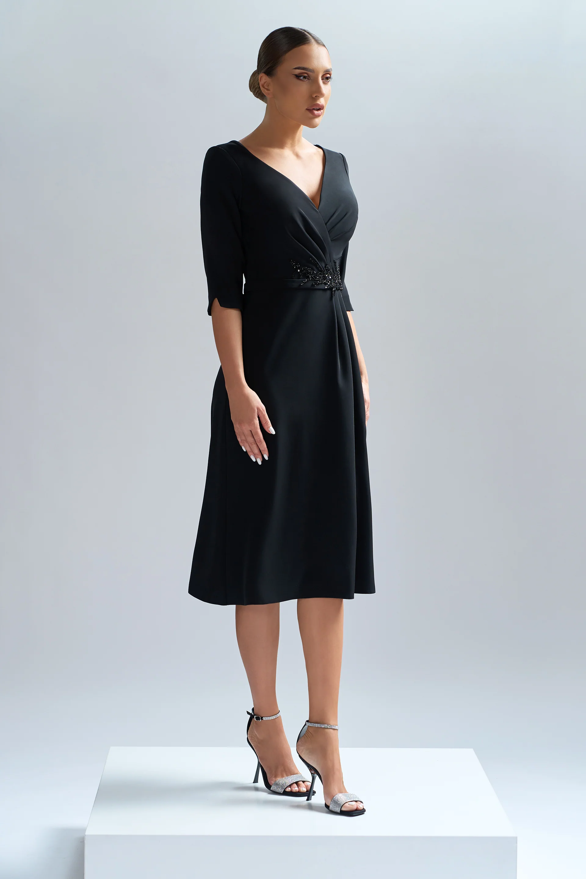 Rochie de cocktail din triplu voal si dantela cu aplicatii Amara CA56 - Image 7