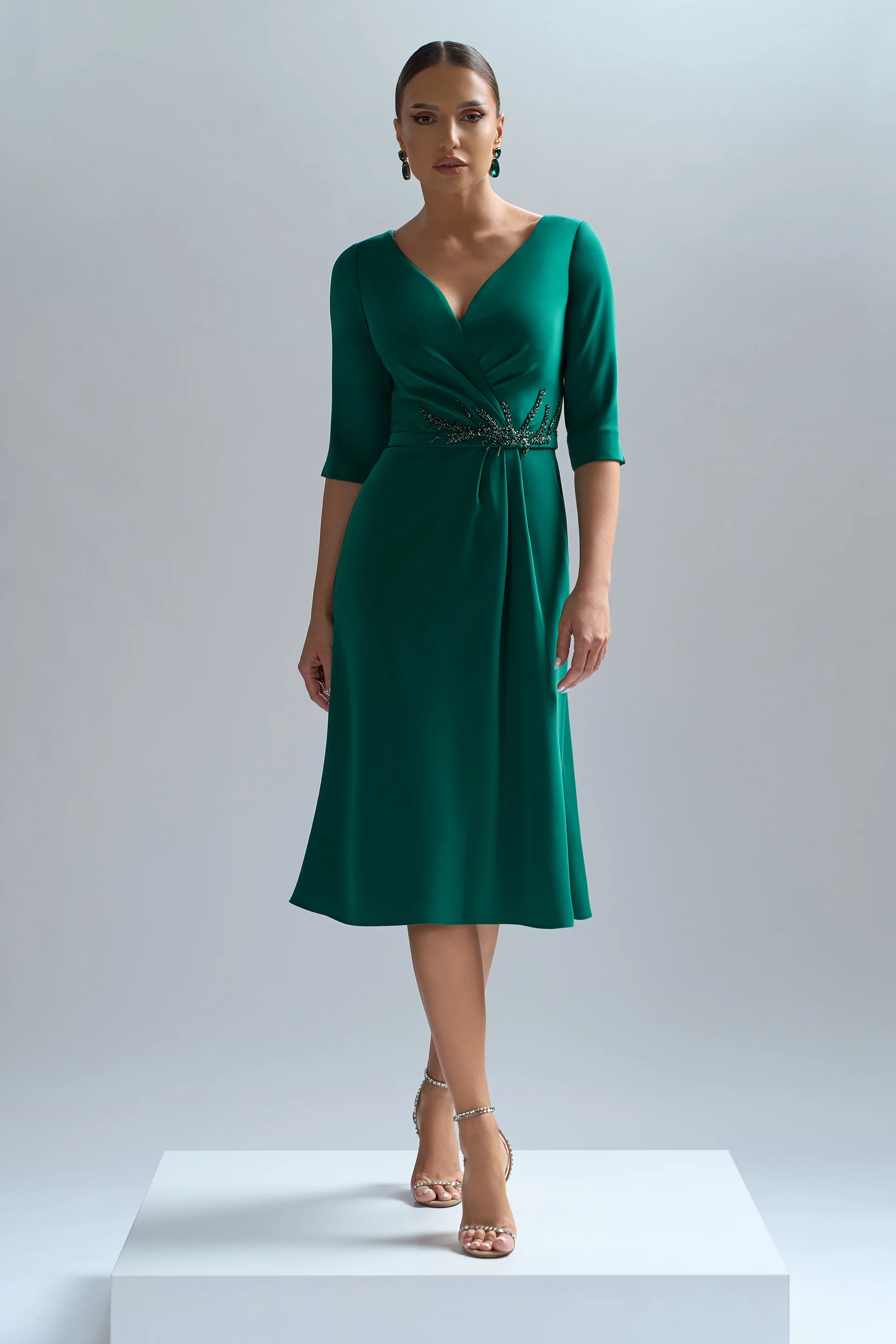 Rochie de cocktail din triplu voal si dantela cu aplicatii Amara CA56_V