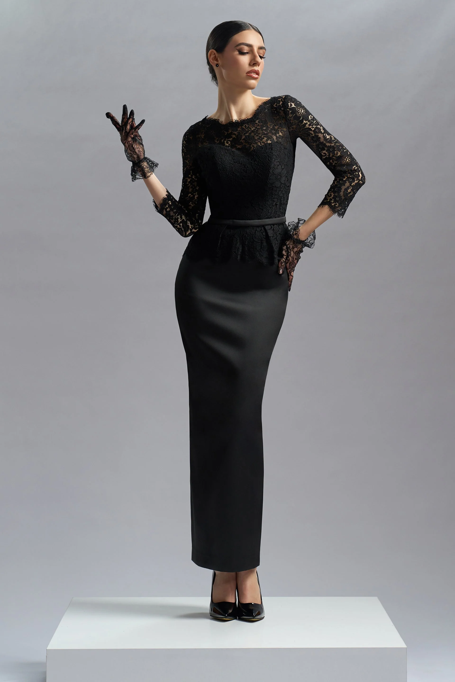 Rochie de cocktail midi din dantela si tafta Kali CA45_V - Image 6