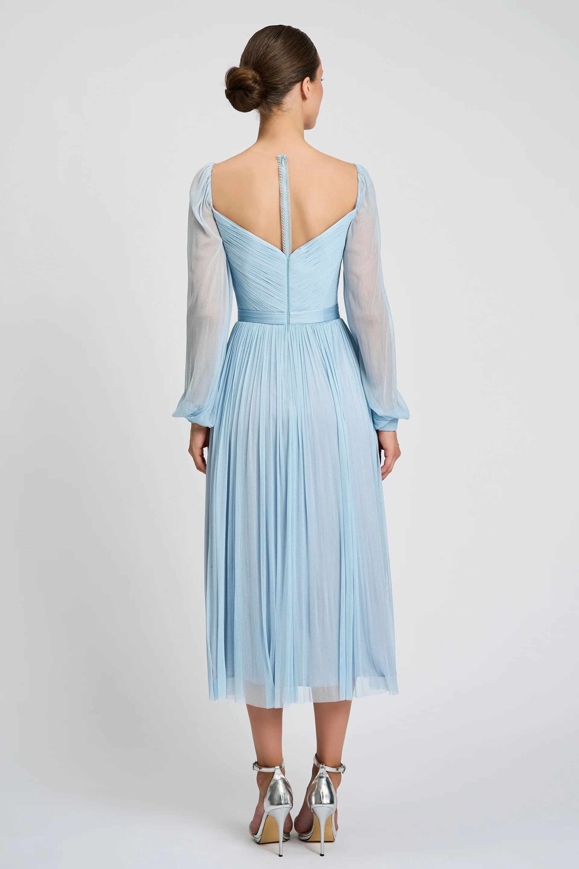 Rochie de cocktail realizata din tul de matase natural si broderie cu aplicatii Elysia CA152 - Image 5