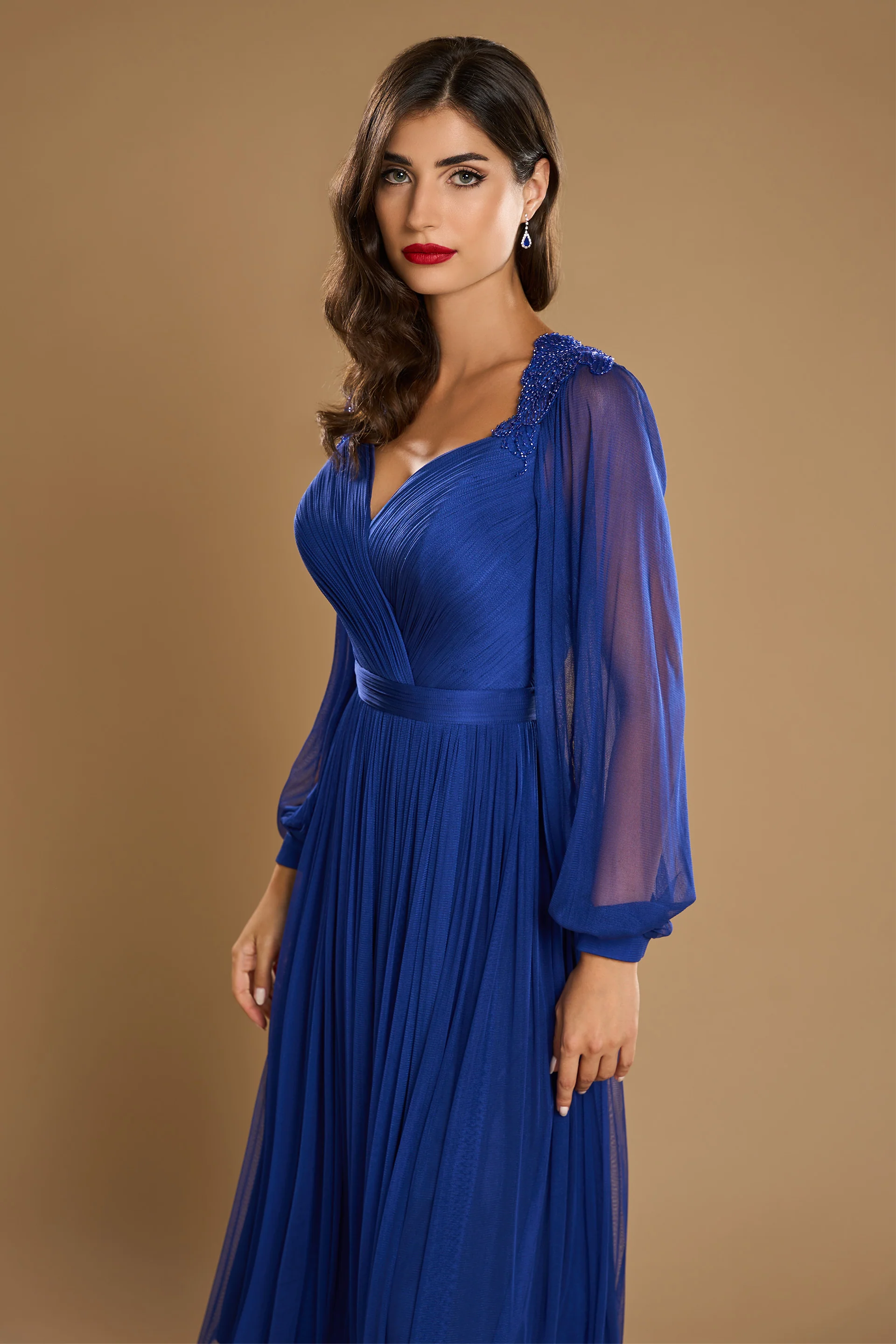 Rochie de cocktail realizata din tul de matase natural si broderie cu aplicatii Joan CA93 - Image 3