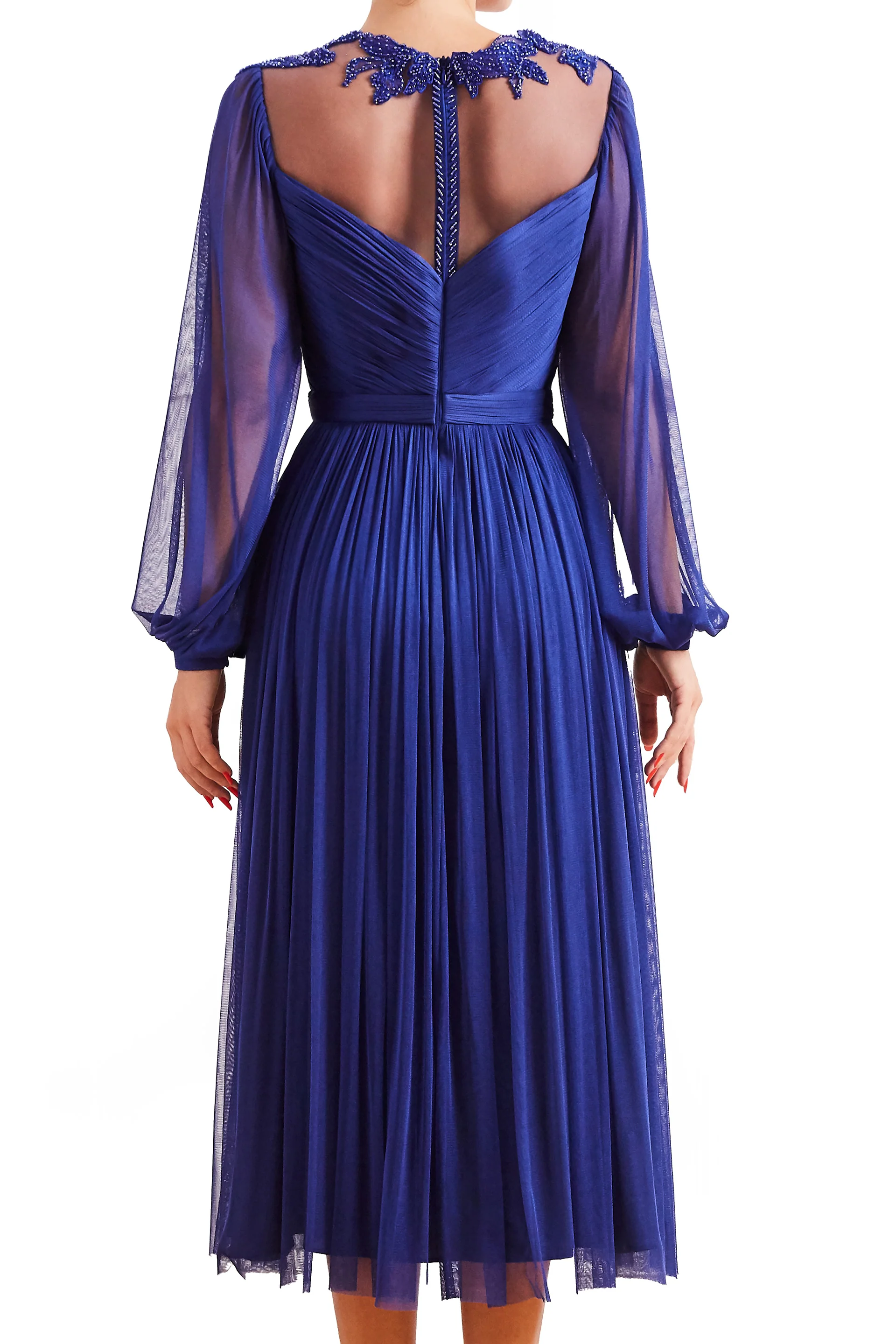 Rochie de cocktail realizata din tul de matase natural si broderie cu aplicatii Joan CA93 - Image 4