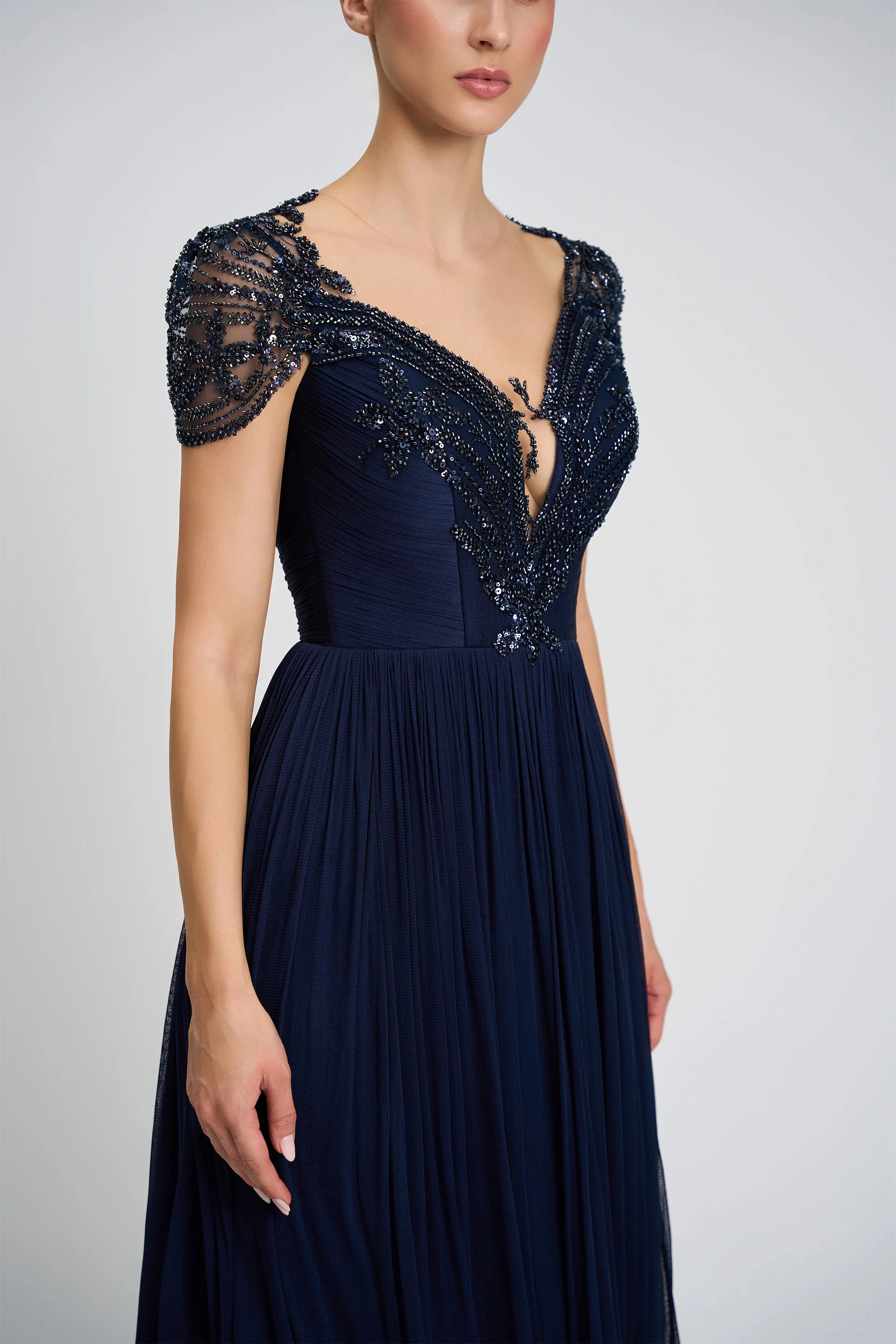 Rochie de cocktail realizata din tul de matase natural si broderie cu aplicatii Seraphina CA157 - Image 3