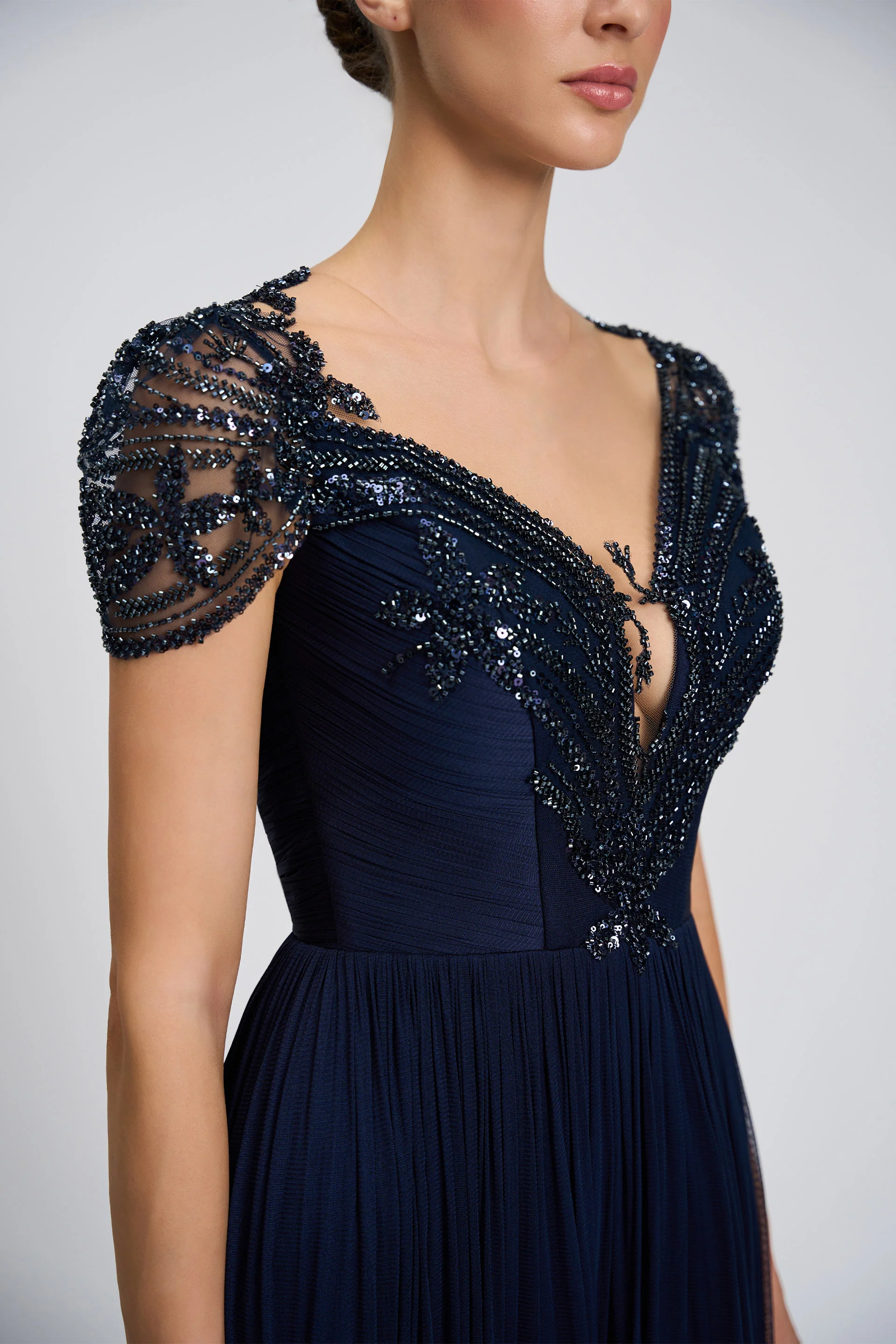 Rochie de cocktail realizata din tul de matase natural si broderie cu aplicatii Seraphina CA157 - Image 4