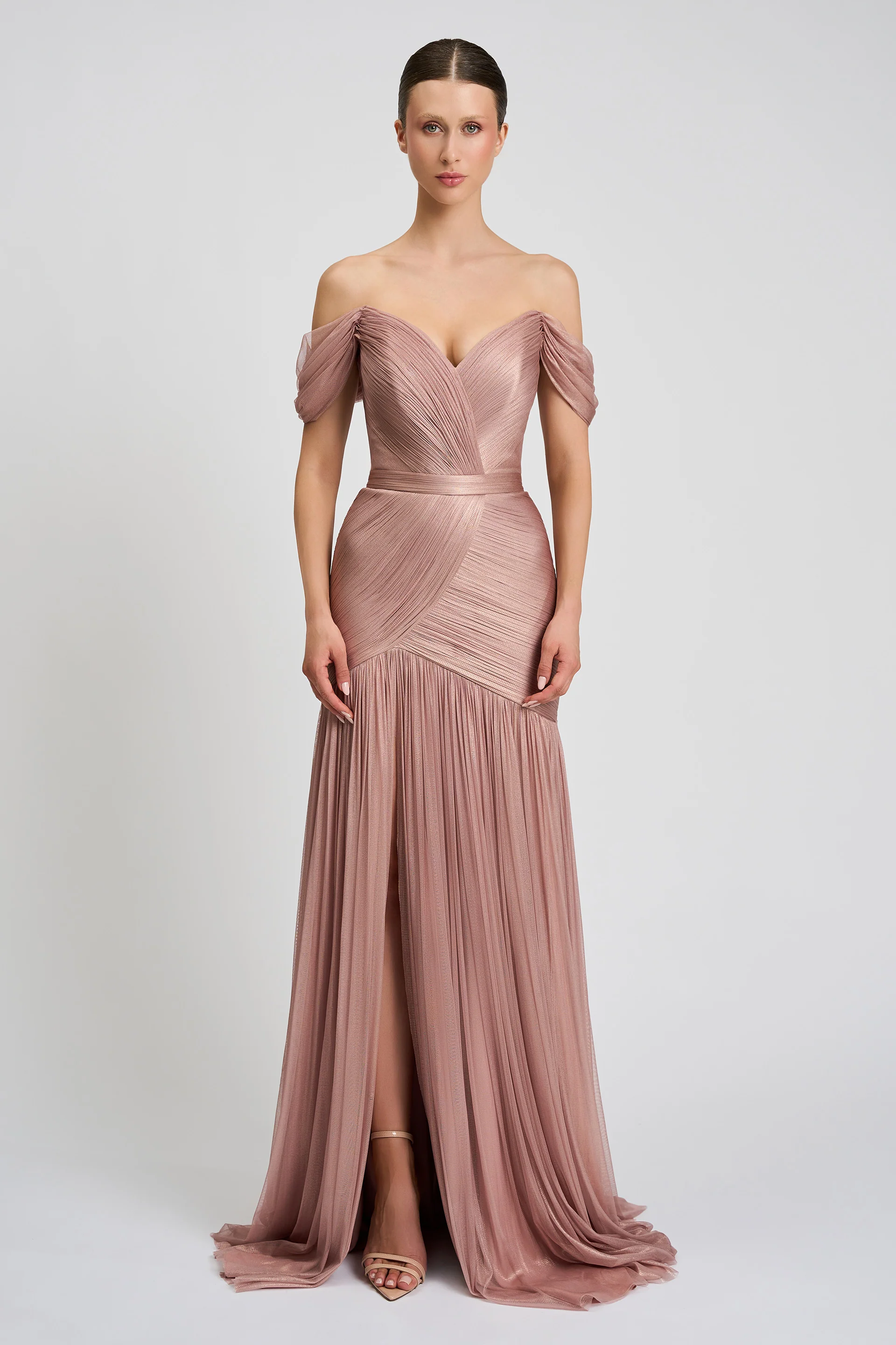 Rochie de seara confectionata din fronseuri de tul de matase realizate manual Zaya CA155