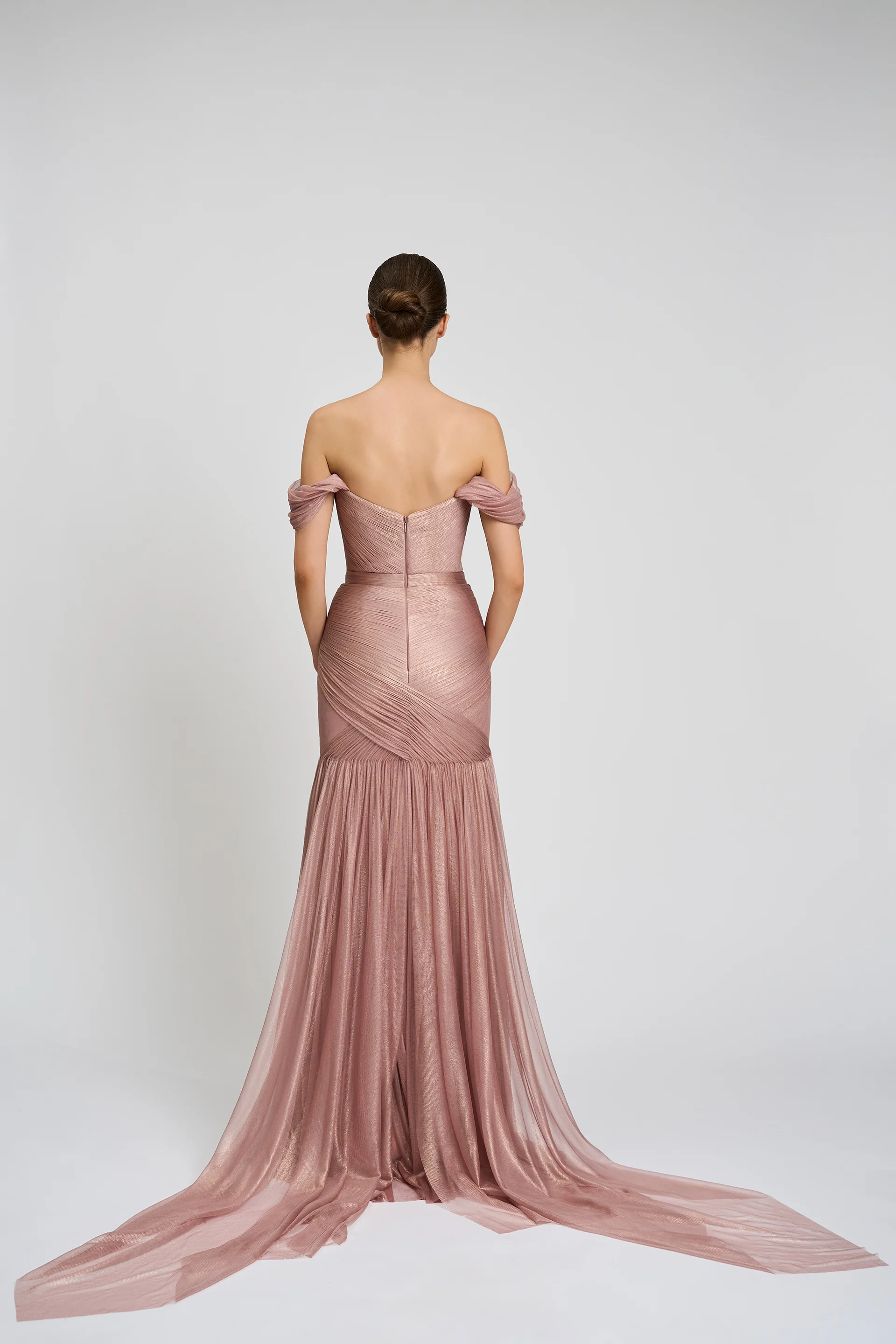 Rochie de seara confectionata din fronseuri de tul de matase realizate manual Zaya CA155 - Image 2