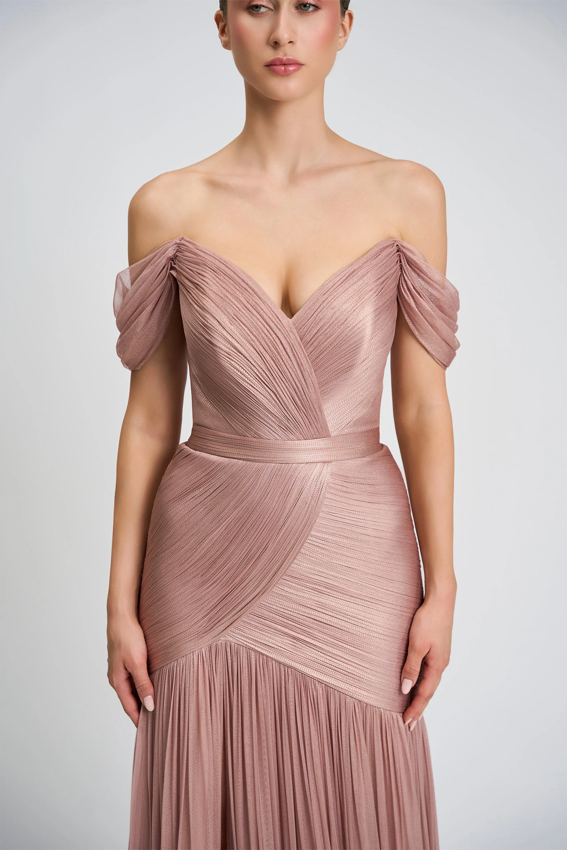 Rochie de seara confectionata din fronseuri de tul de matase realizate manual Zaya CA155 - Image 3