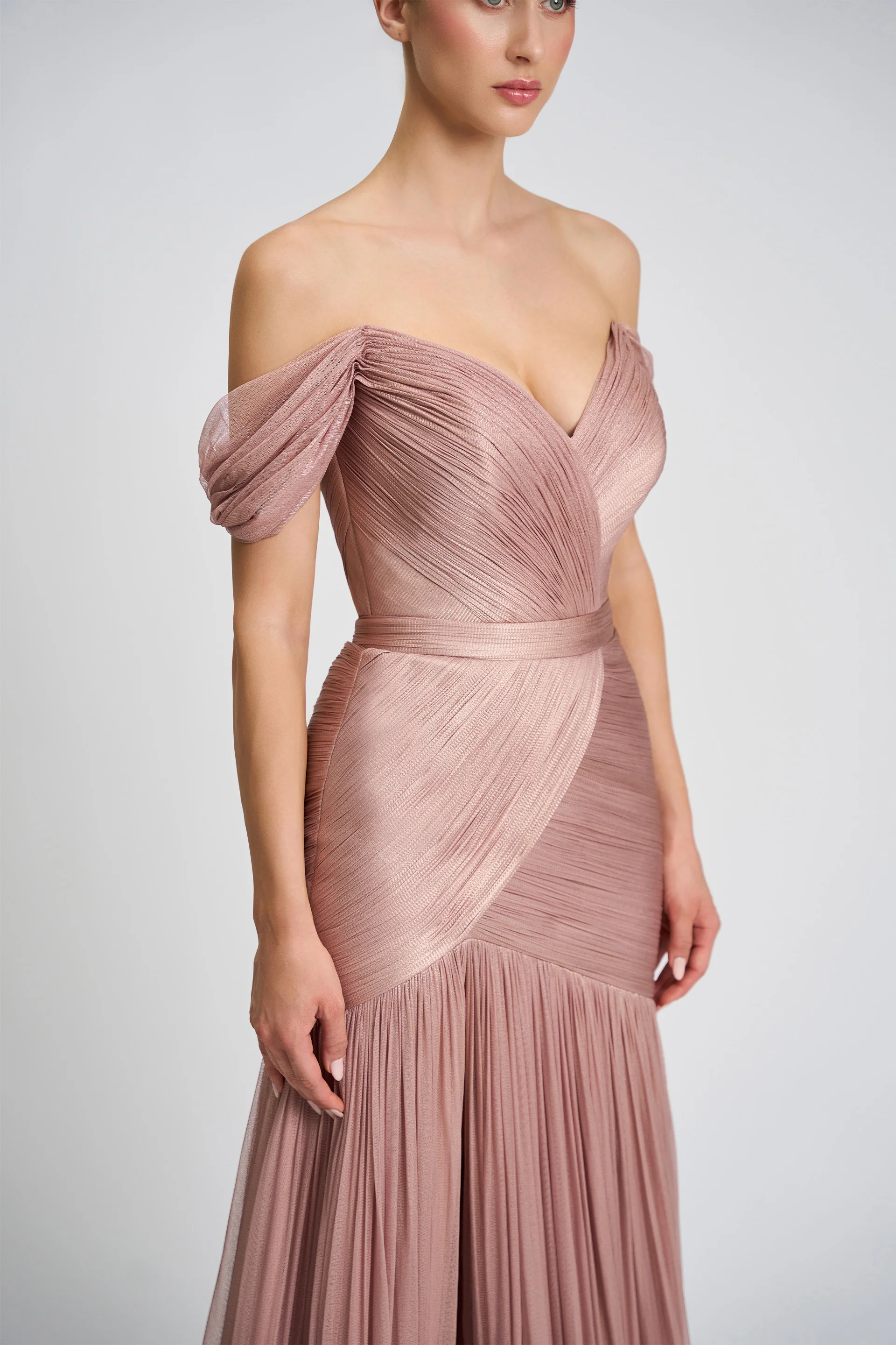 Rochie de seara confectionata din fronseuri de tul de matase realizate manual Zaya CA155 - Image 4