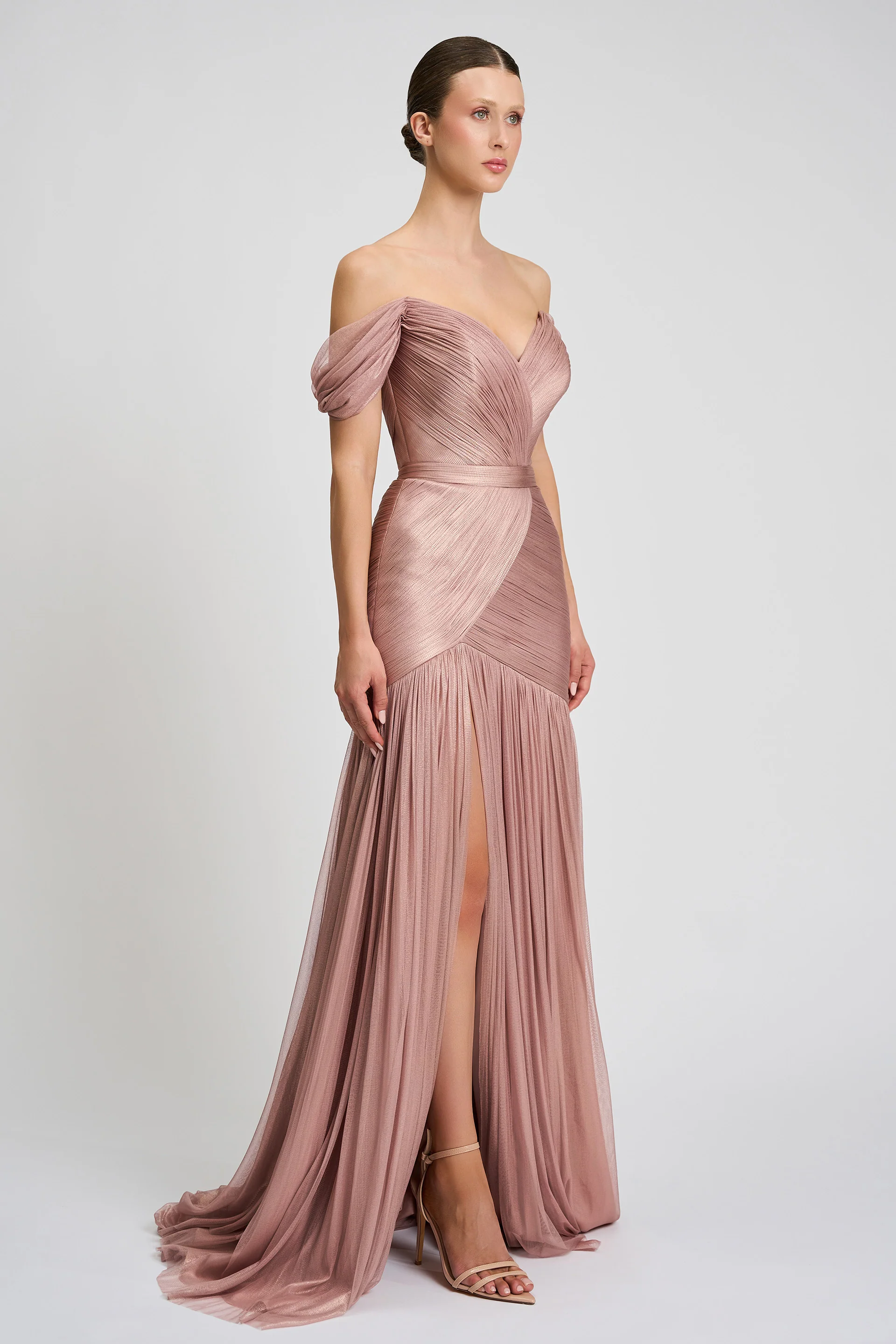 Rochie de seara confectionata din fronseuri de tul de matase realizate manual Zaya CA155 - Image 5