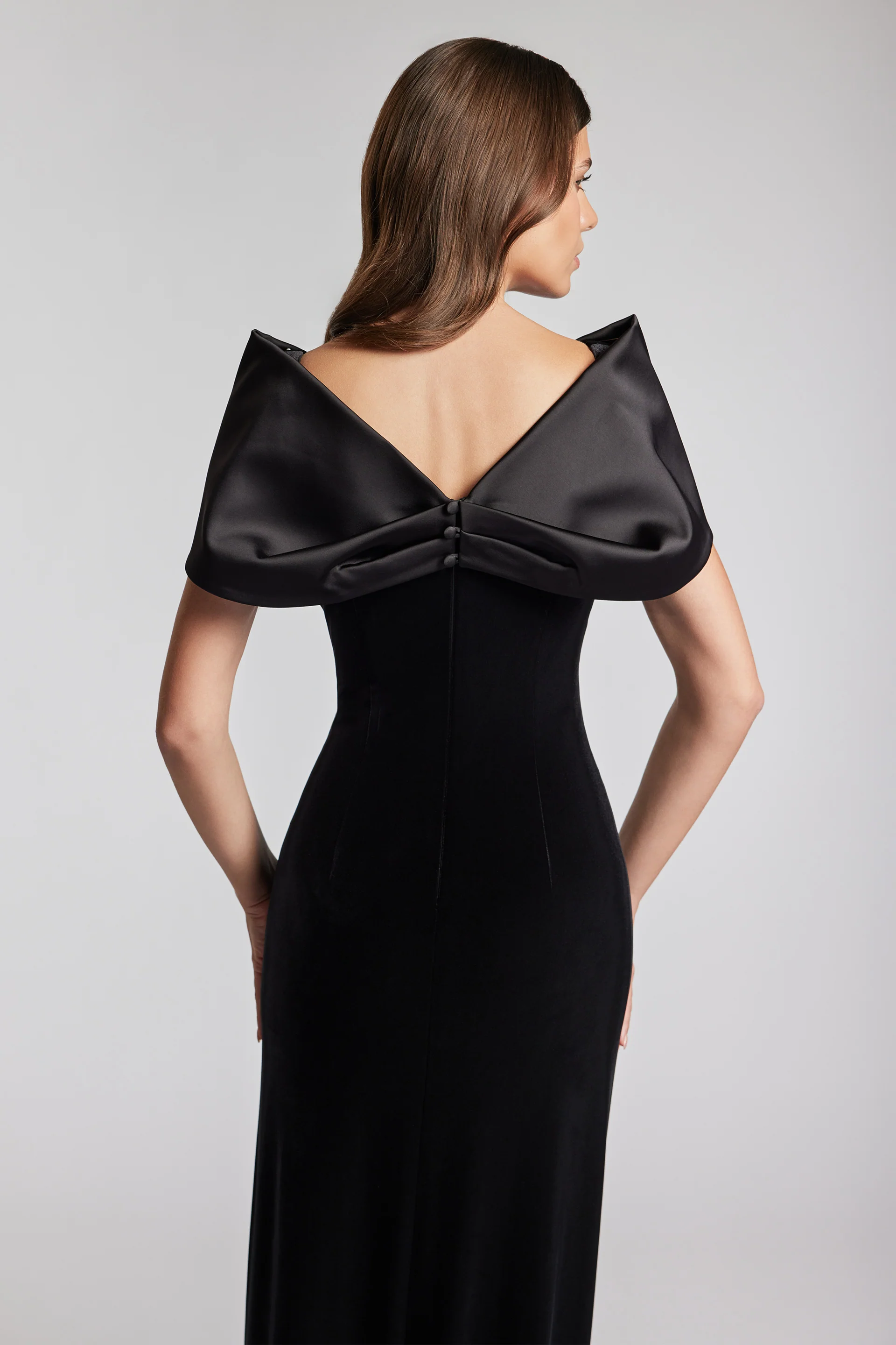 Rochie de seara cu funda eleganta si croi drept din catifea Shadow CA200 - Image 3