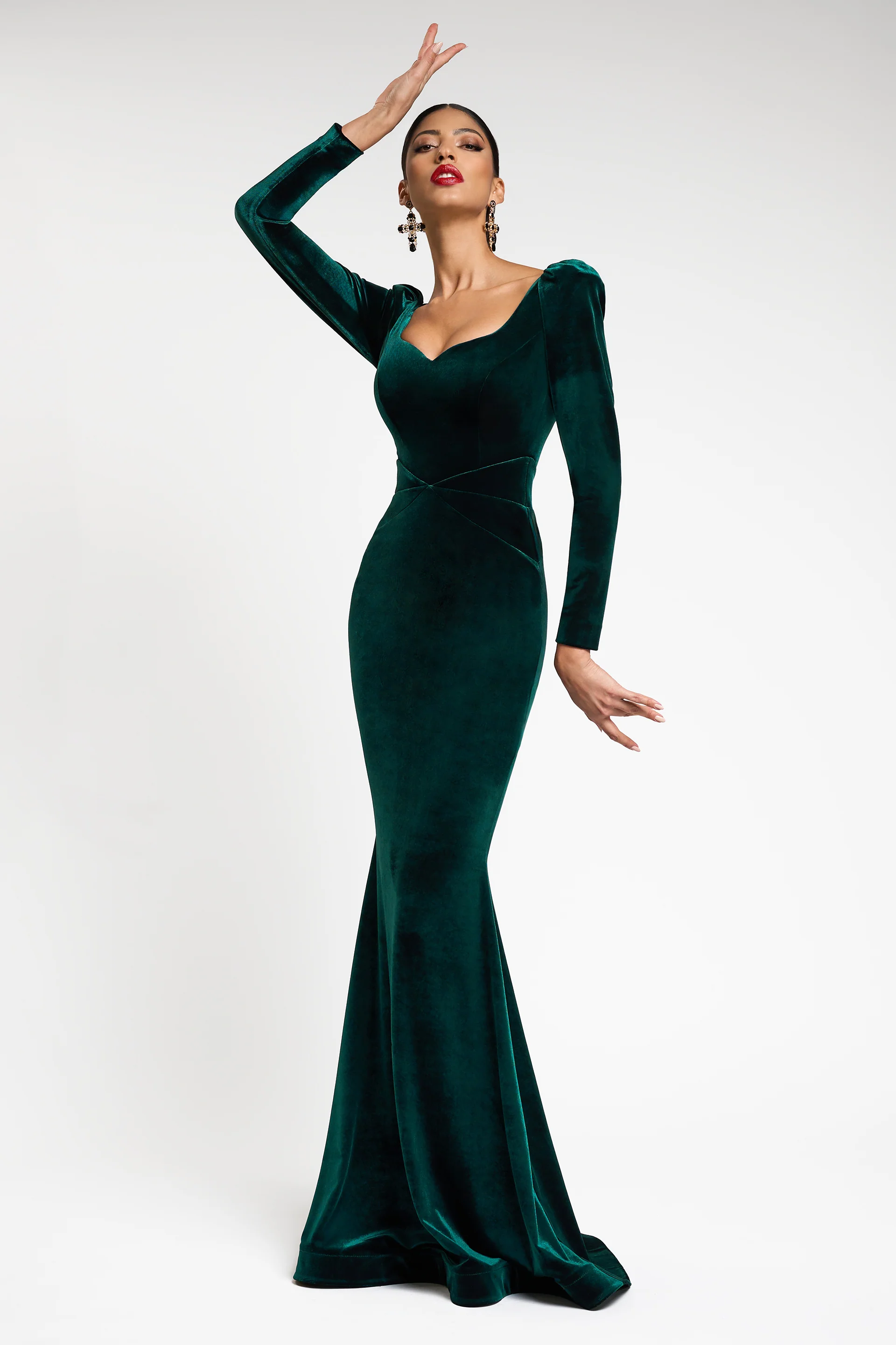 Rochie de seara cu maneca lunga confectionata din catifea Rosalinda CA117 - Image 4
