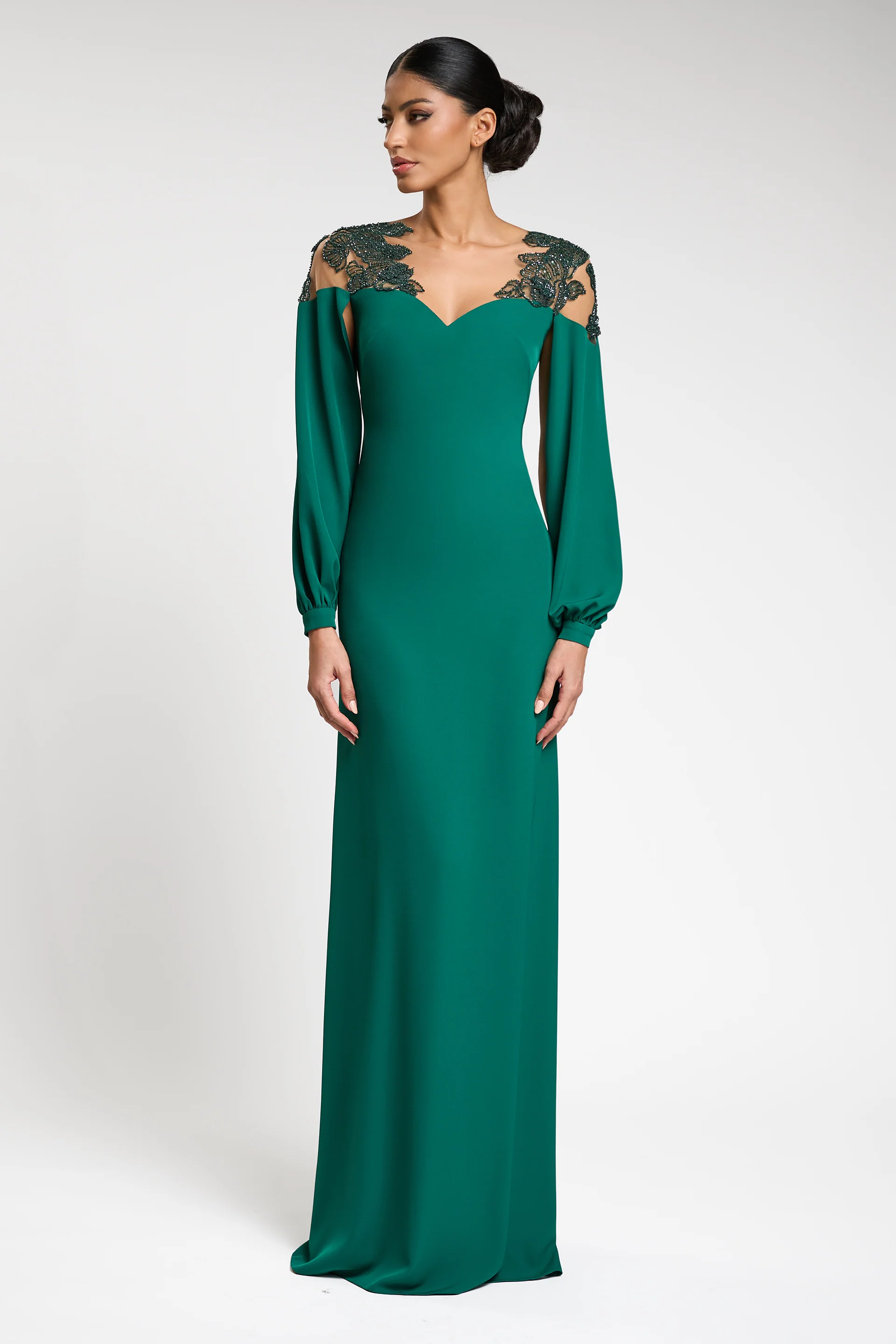 Rochie de seara cu maneci lungi, confectionata din stretch-crepe Carmen CA123 - Image 4