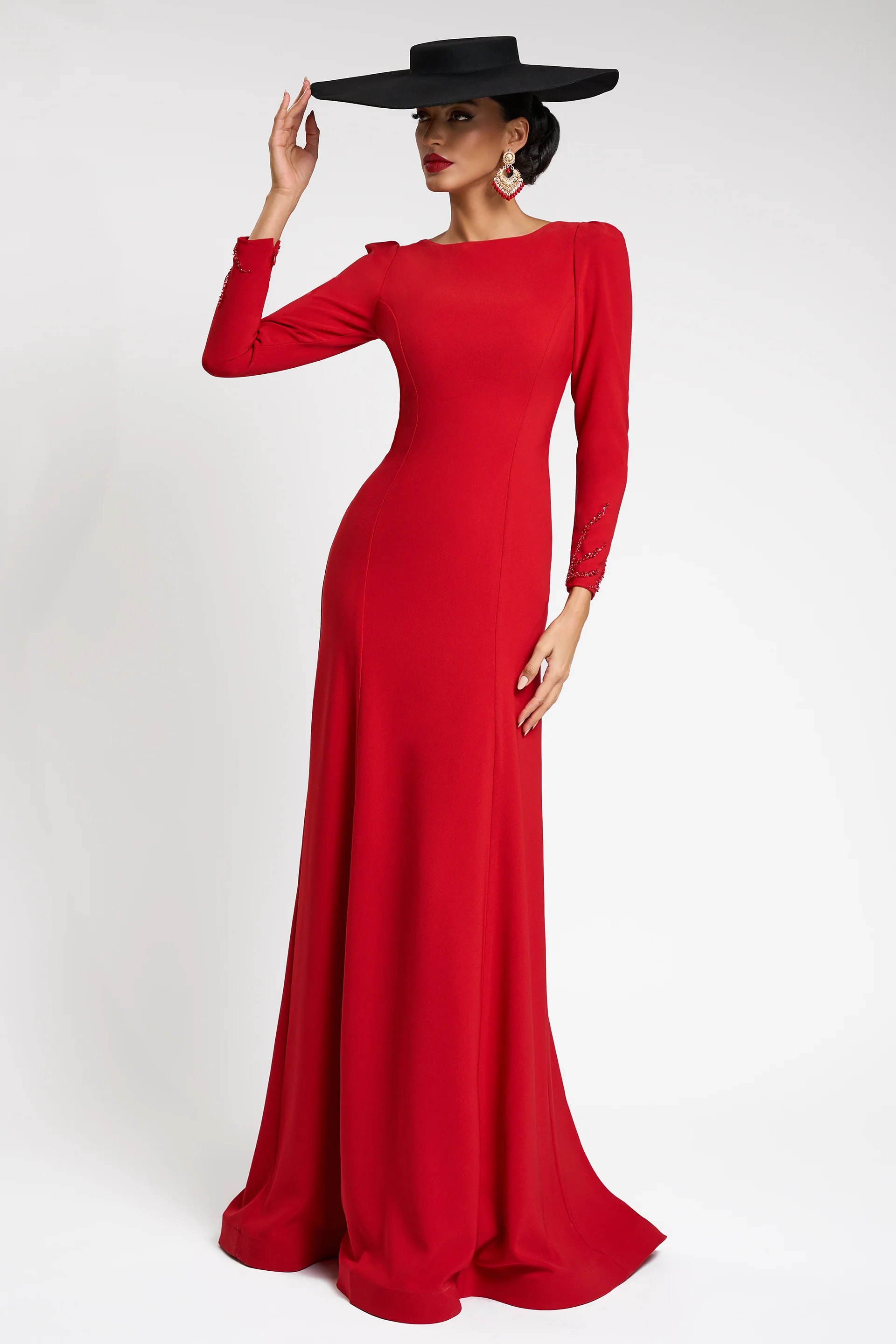 Rochie de seara cu maneci lungi, confectionata din stretch-crepe Teresa CA144 - Image 3