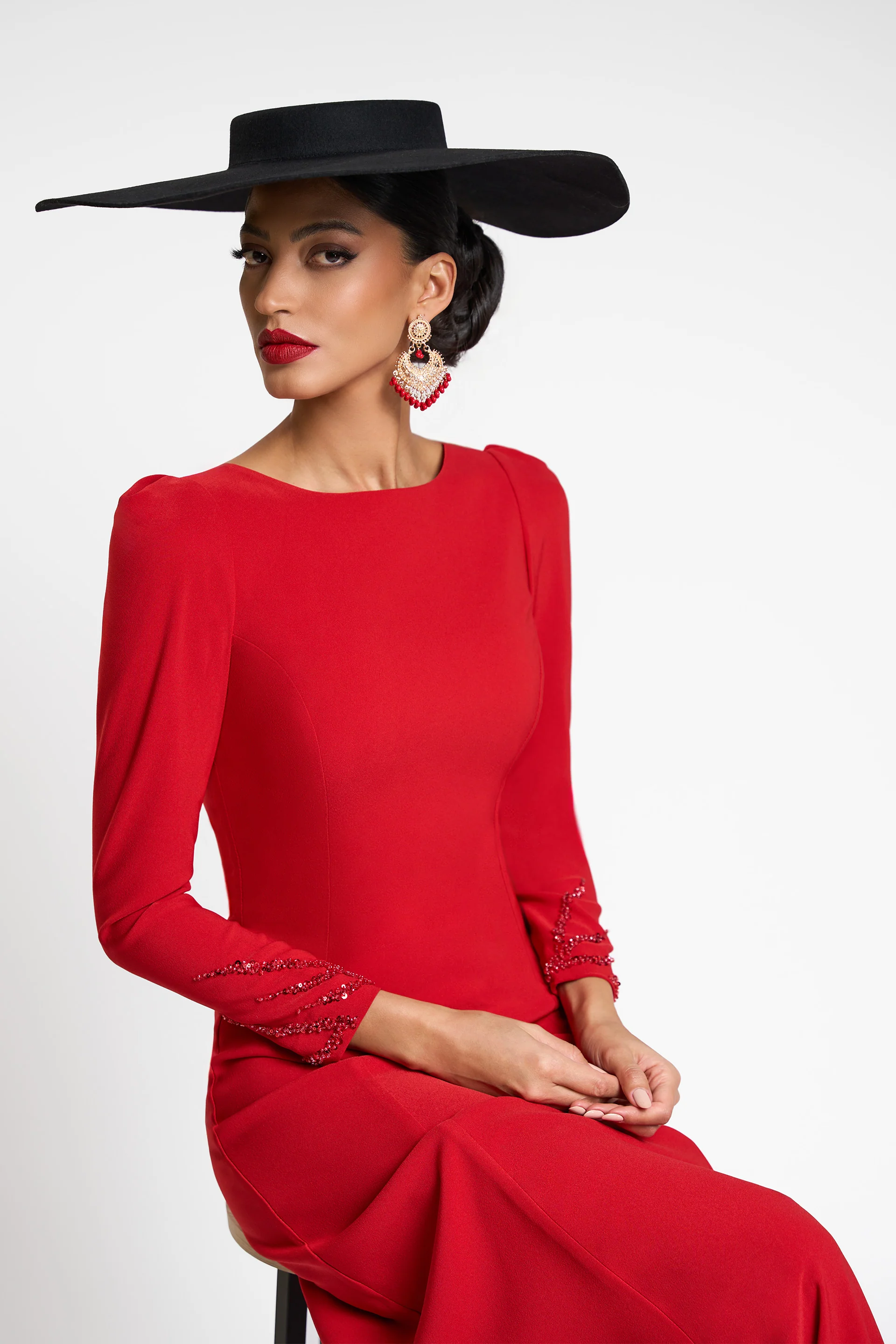 Rochie de seara cu maneci lungi, confectionata din stretch-crepe Teresa CA144 - Image 4