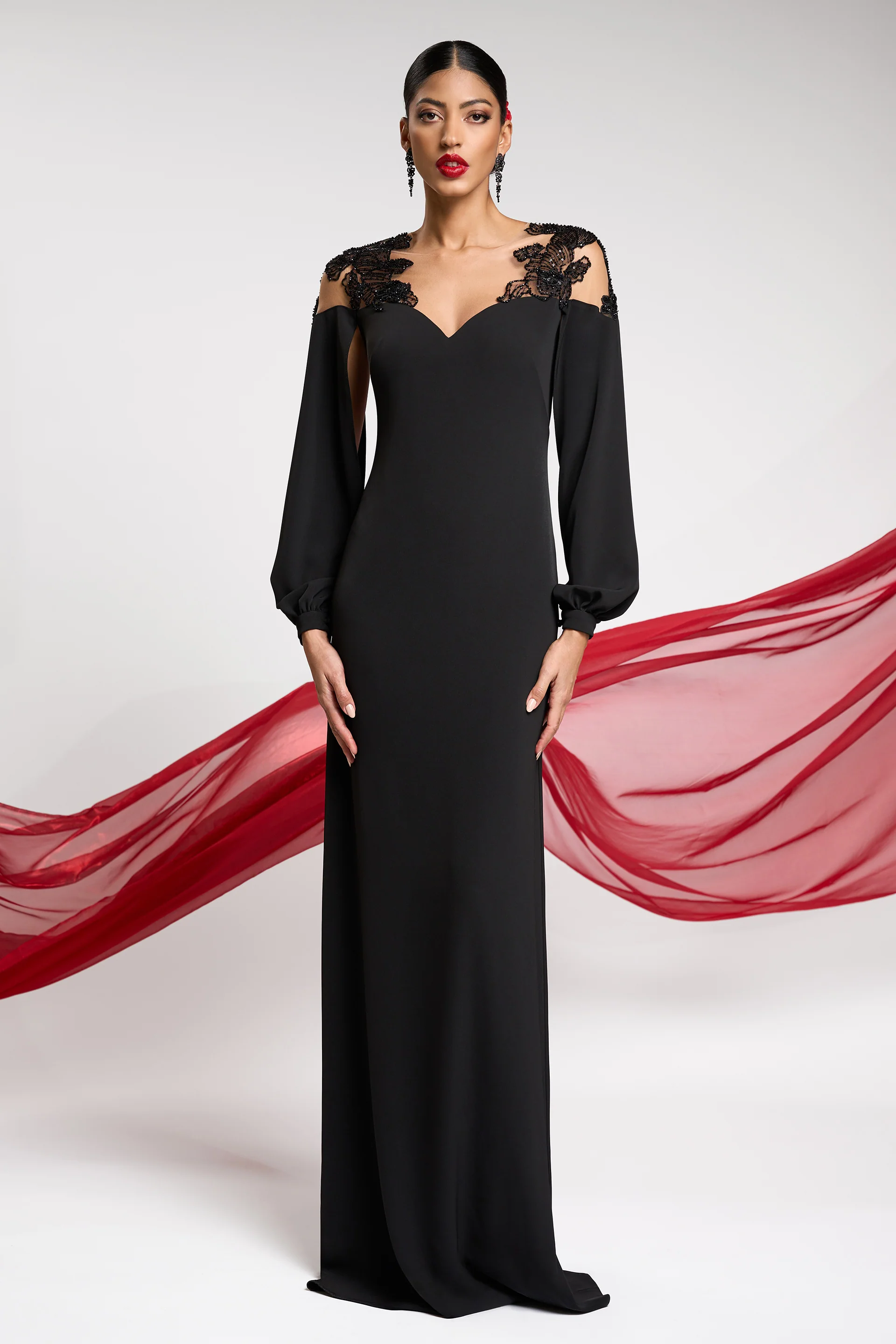 Rochie de seara cu maneci lungi, confectionata din stretch-crepe Carmen CA123 - Image 3