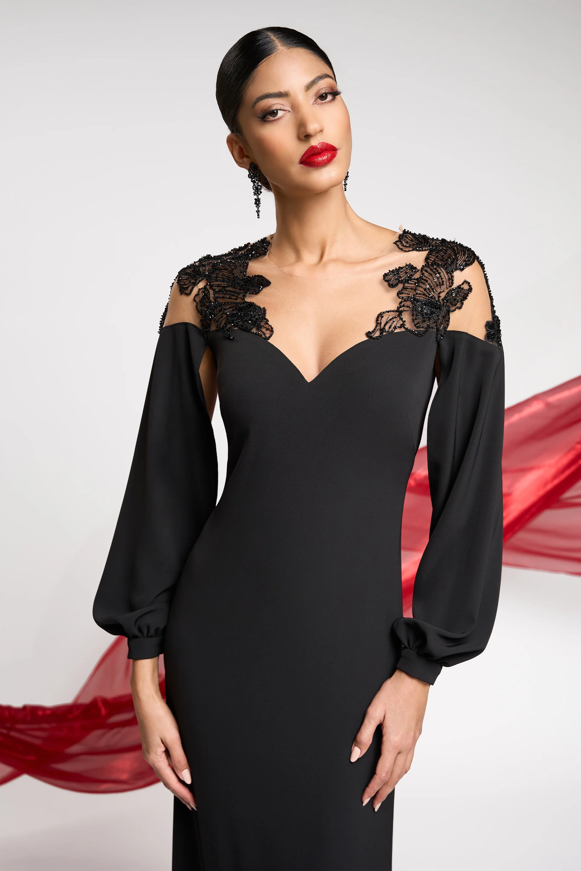 Rochie de seara cu maneci lungi, confectionata din stretch-crepe Carmen CA123 - Image 4