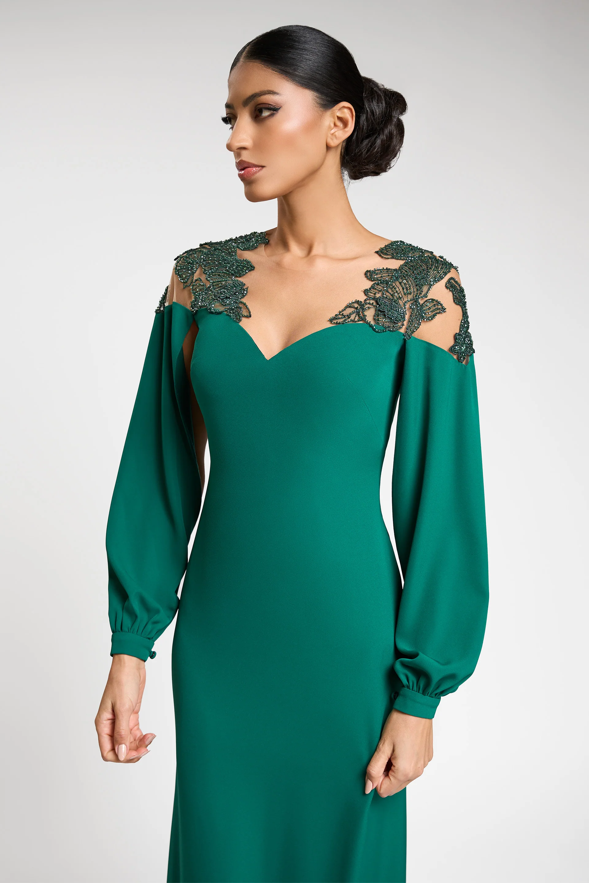 Rochie de seara cu maneci lungi, confectionata din stretch-crepe Carmen CA123 - Image 5
