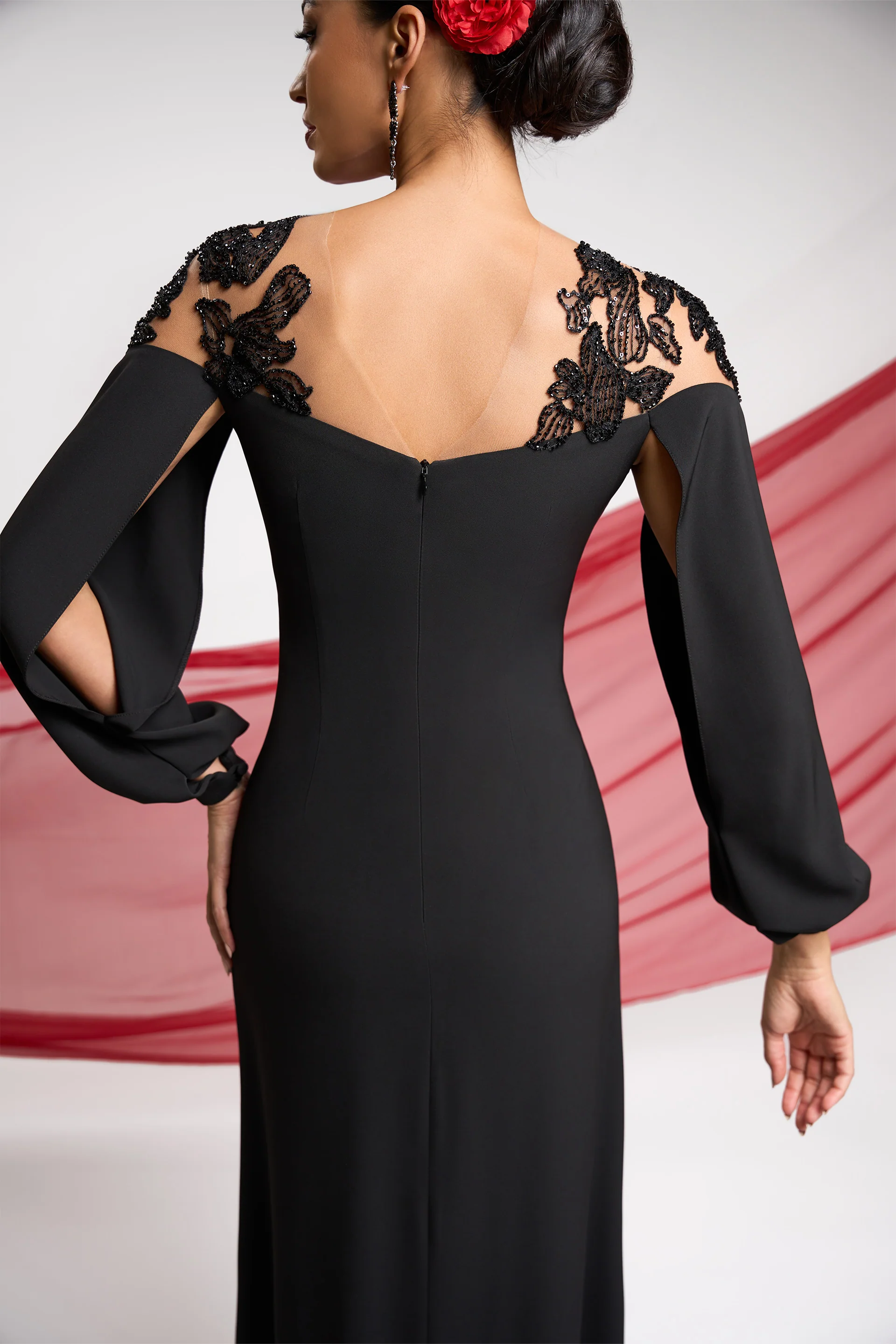 Rochie de seara cu maneci lungi, confectionata din stretch-crepe Carmen CA123 - Image 6