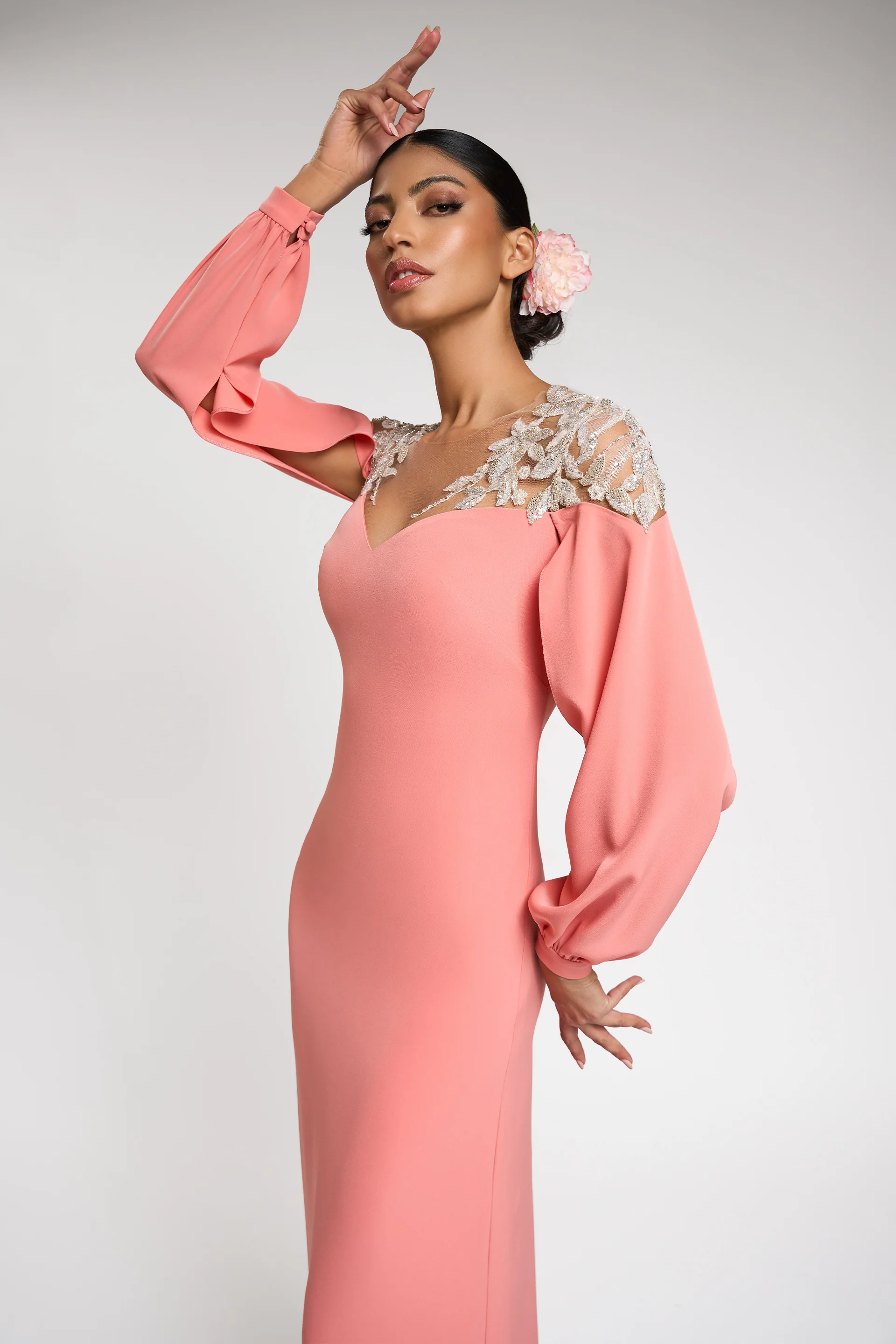 Rochie de seara cu maneci lungi, confectionata din stretch-crepe Rafaela CA119 - Image 4