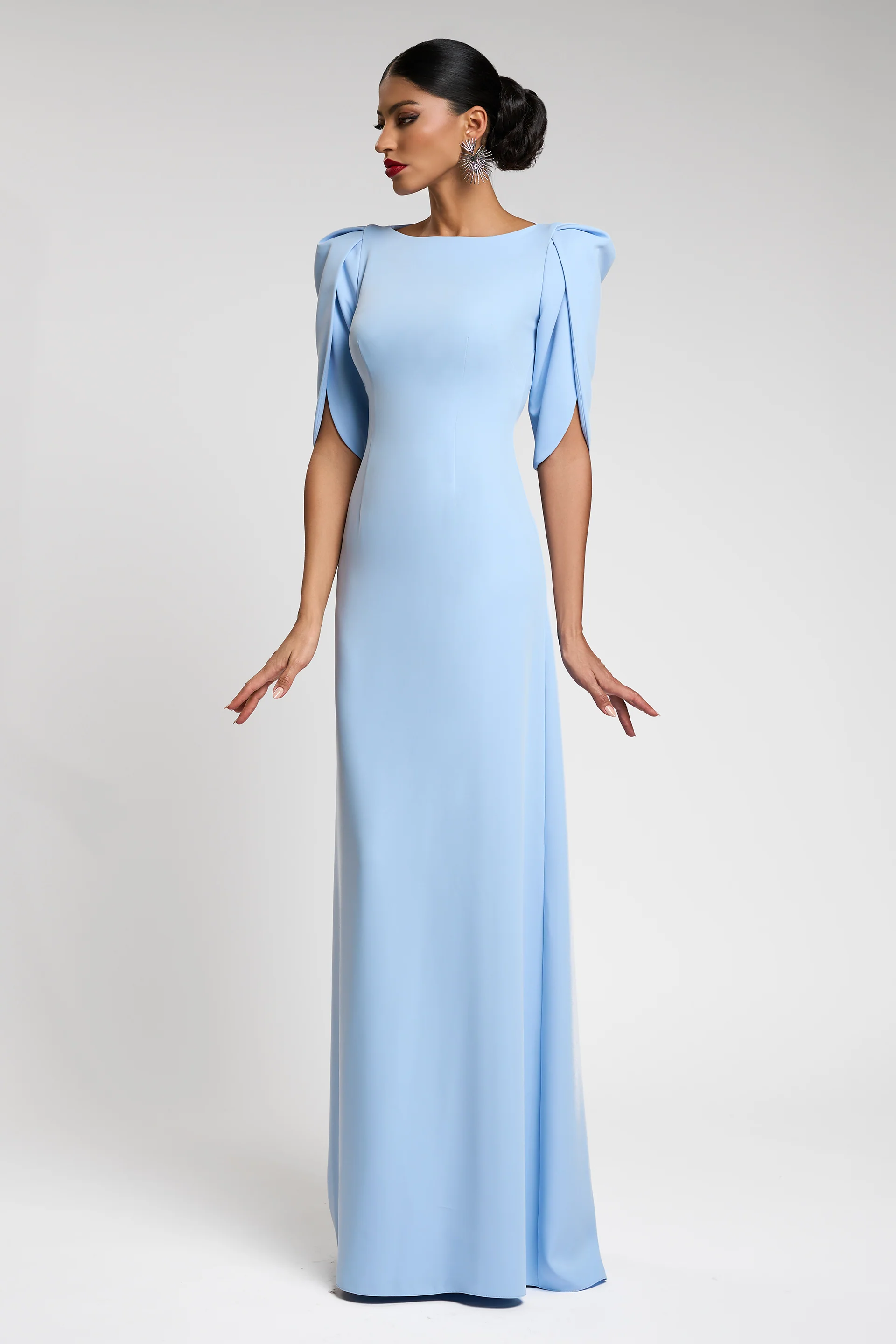 Rochie de seara cu maneci scurte, confectionata din stretch-crepe Blanca CA122 - Image 4