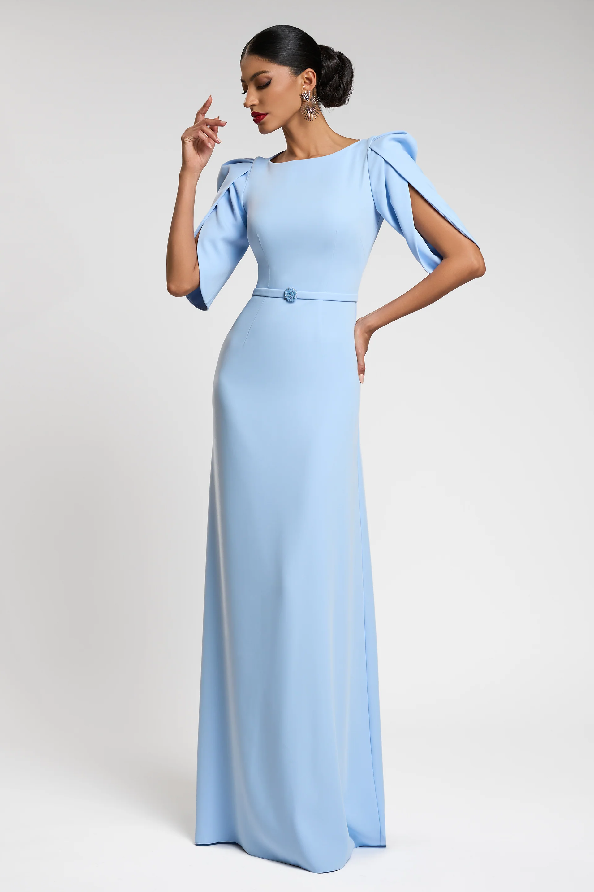 Rochie de seara cu maneci scurte, confectionata din stretch-crepe Blanca CA122 - Image 5