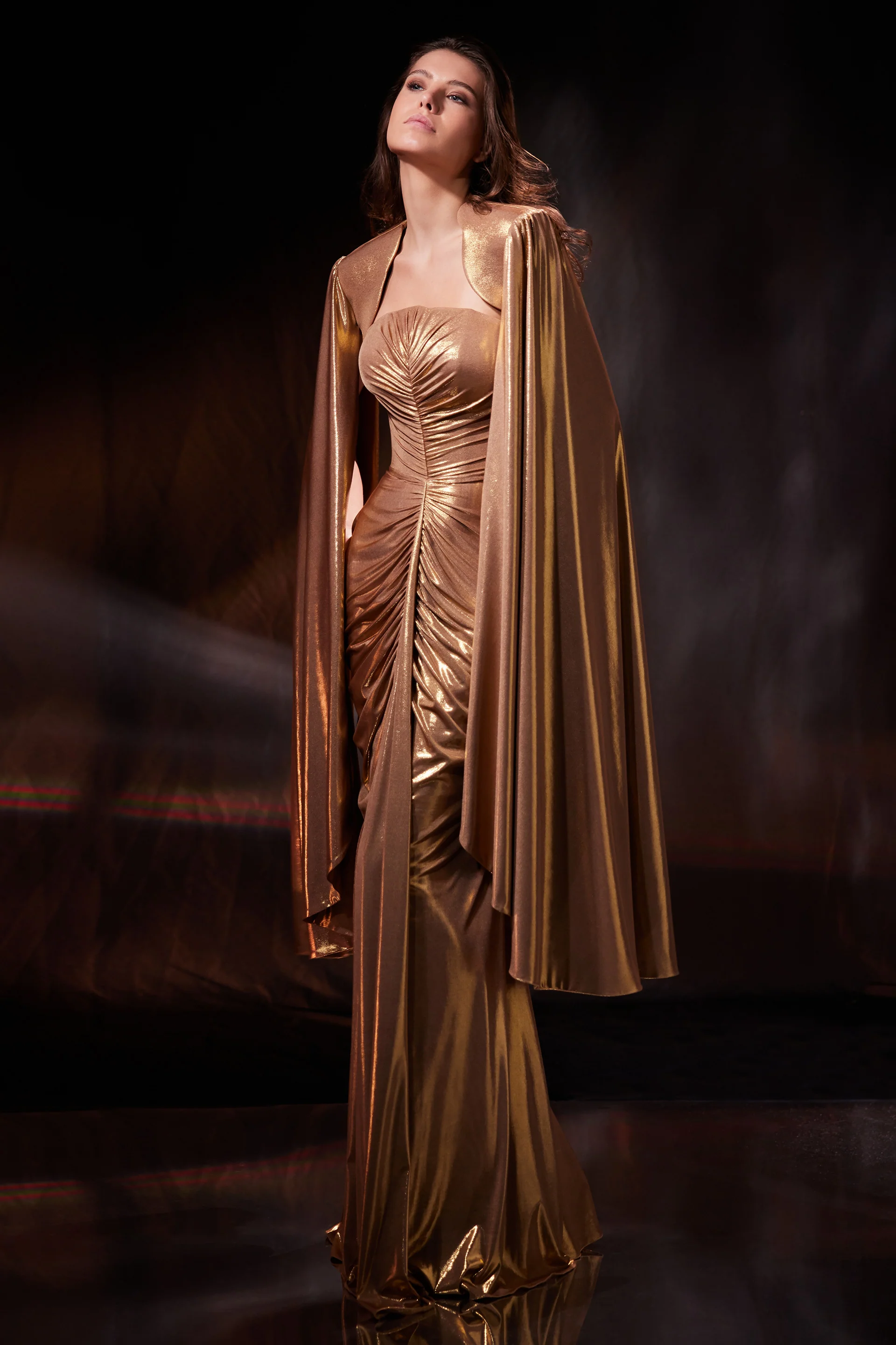 Rochie de seara cu falduri si croiala cambrata din lycra metalica Starlet CA192 - Image 11