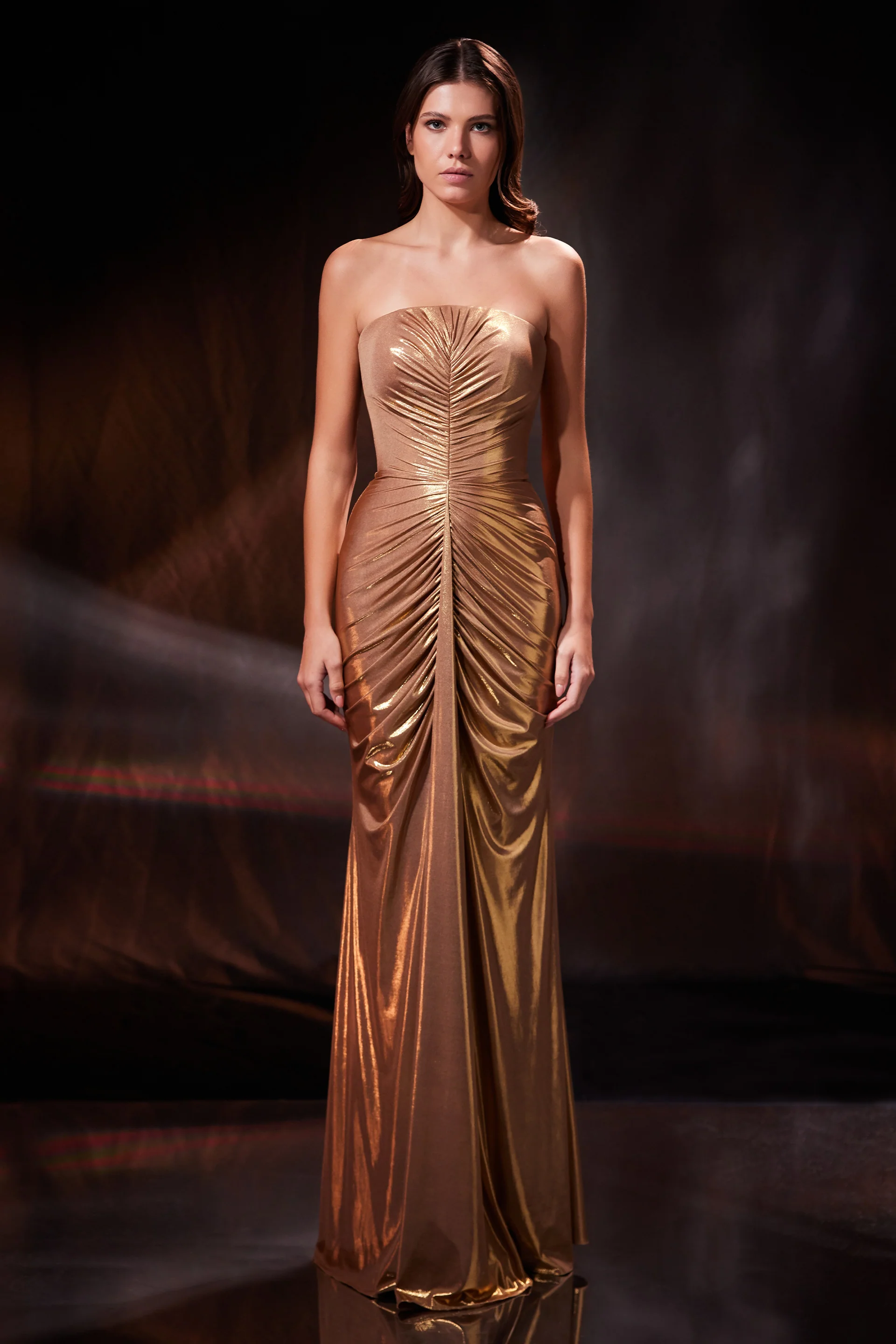Rochie de seara cu falduri si croiala cambrata din lycra metalica Starlet CA192 - Image 3
