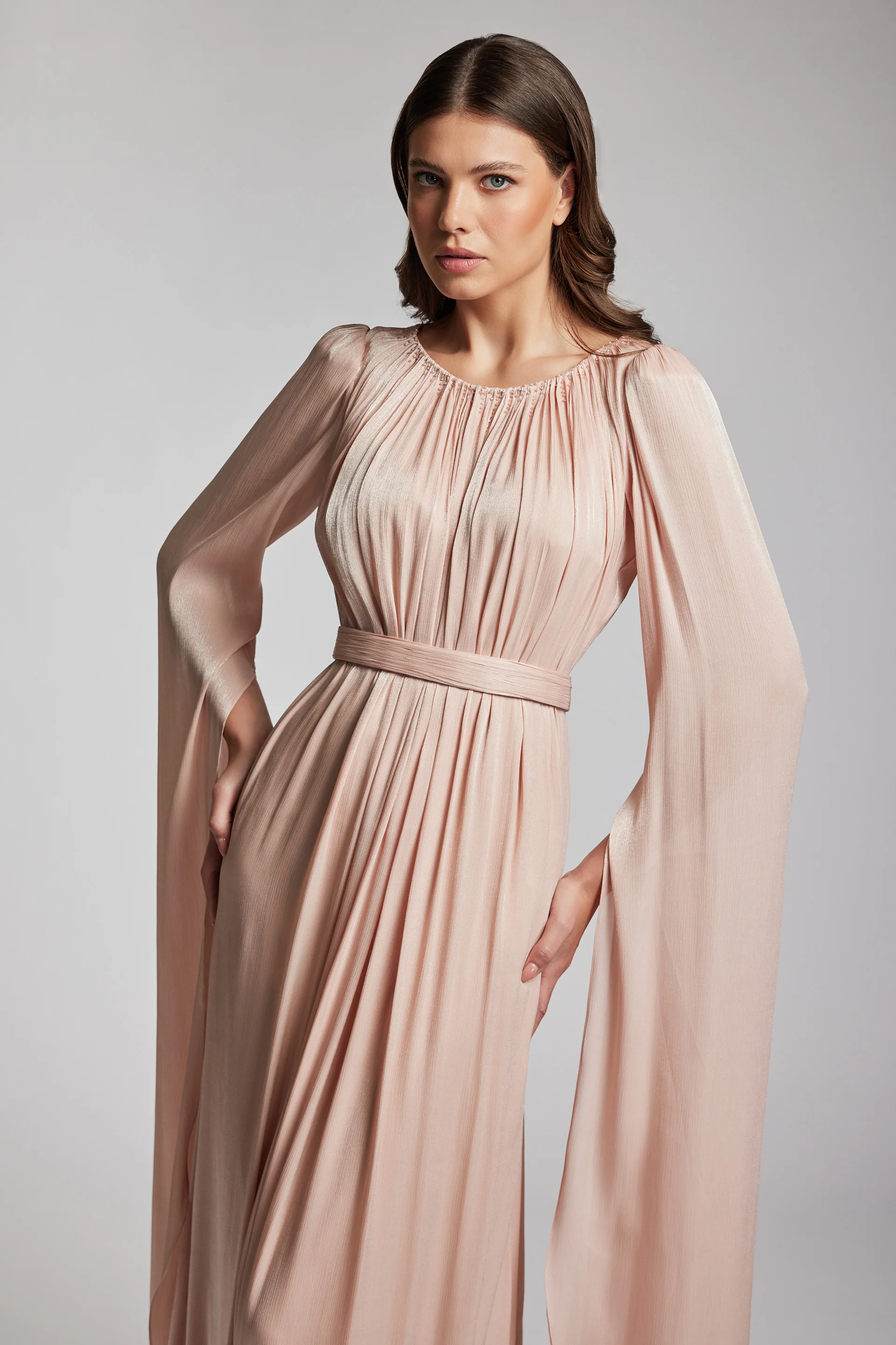 Rochie de seara cu talie definita din chiffon de matase metalizat Studio CA196 - Image 2