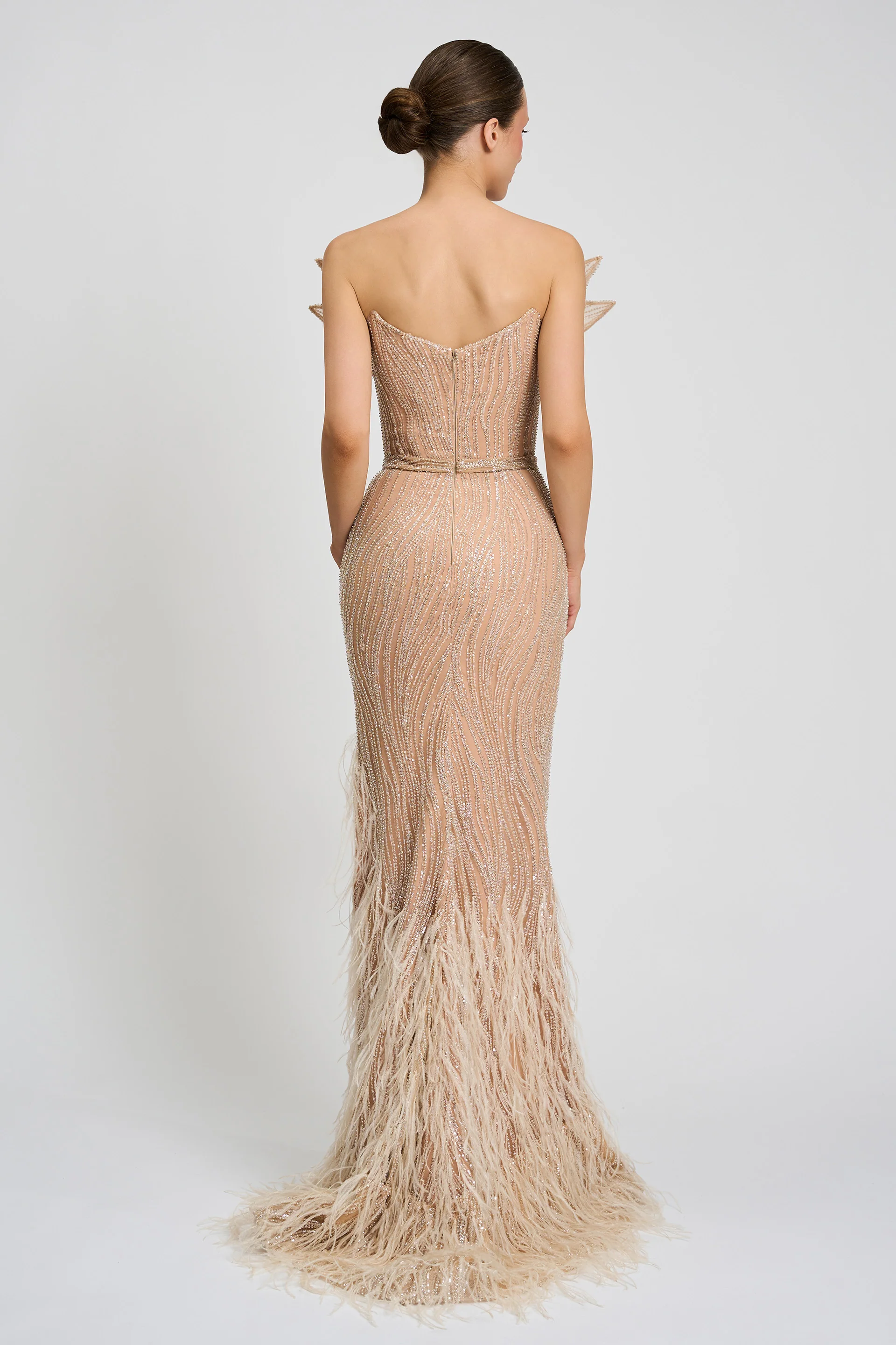 Rochie de seara din broderie cu aplicatii 3D si pene Marilyn CA112 - Image 5
