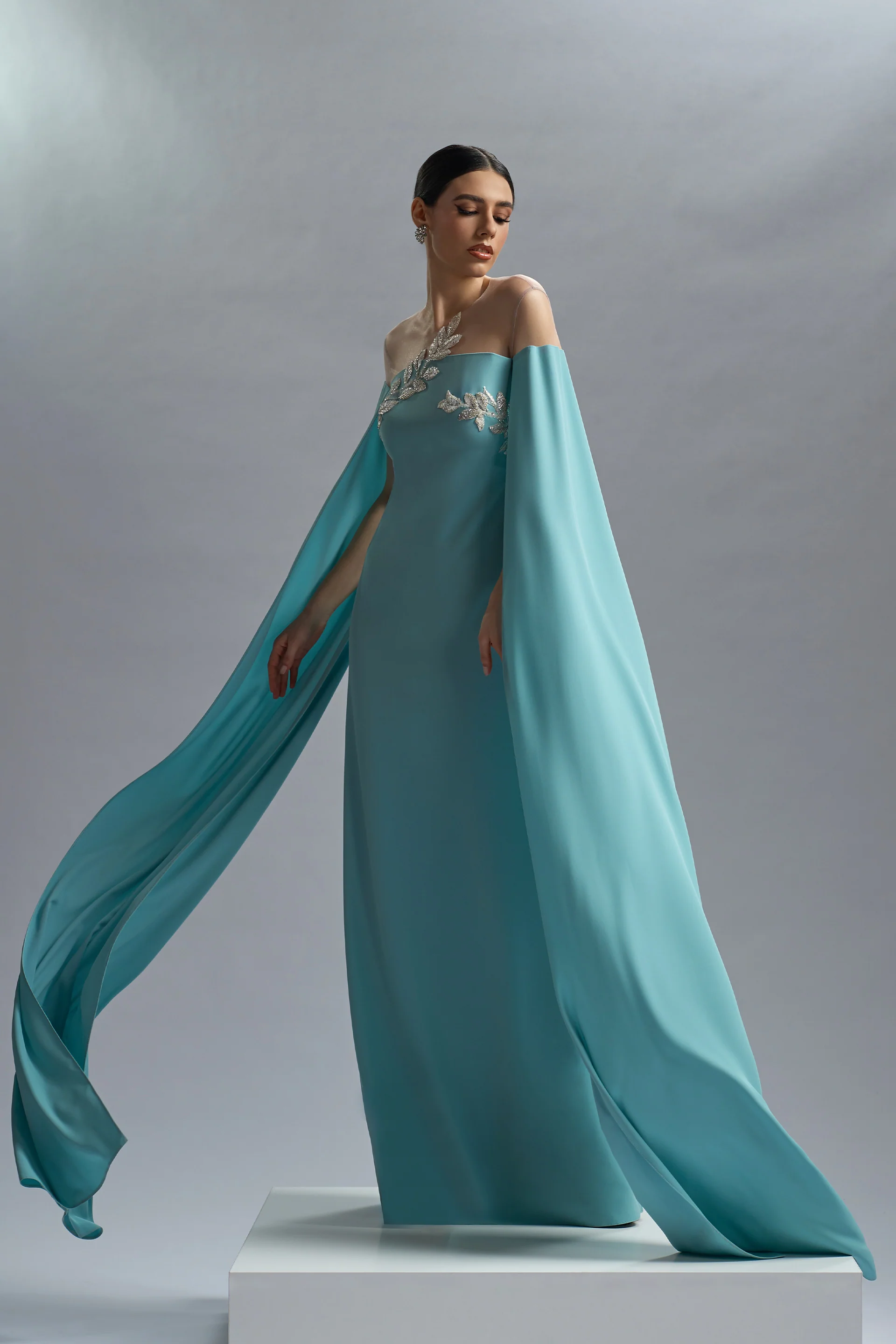 Rochie de seara din crepe si dantela cu aplicatii Kassandra CA57 - Image 6