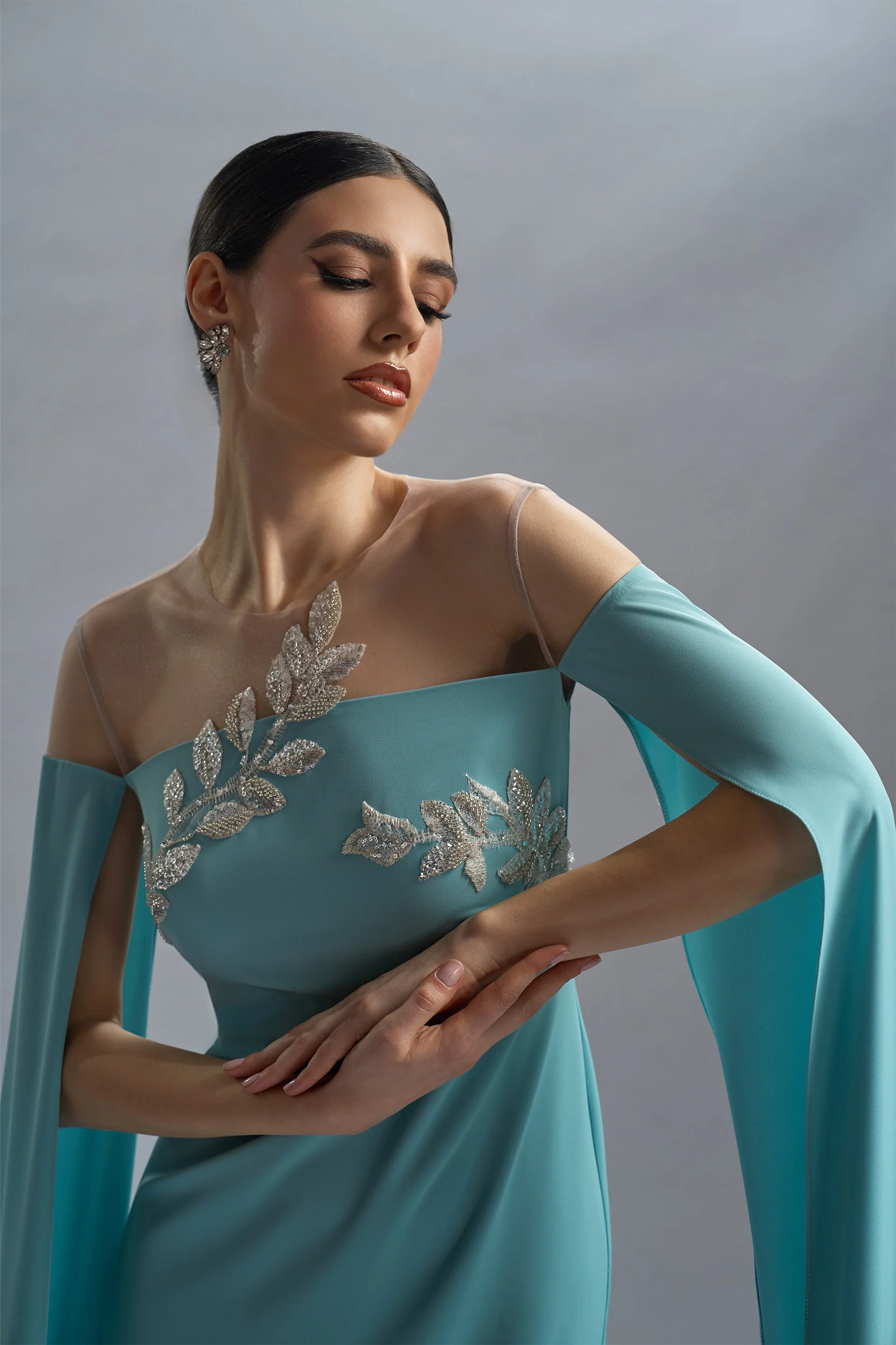 Rochie de seara din crepe si dantela cu aplicatii Kassandra CA57 - Image 4