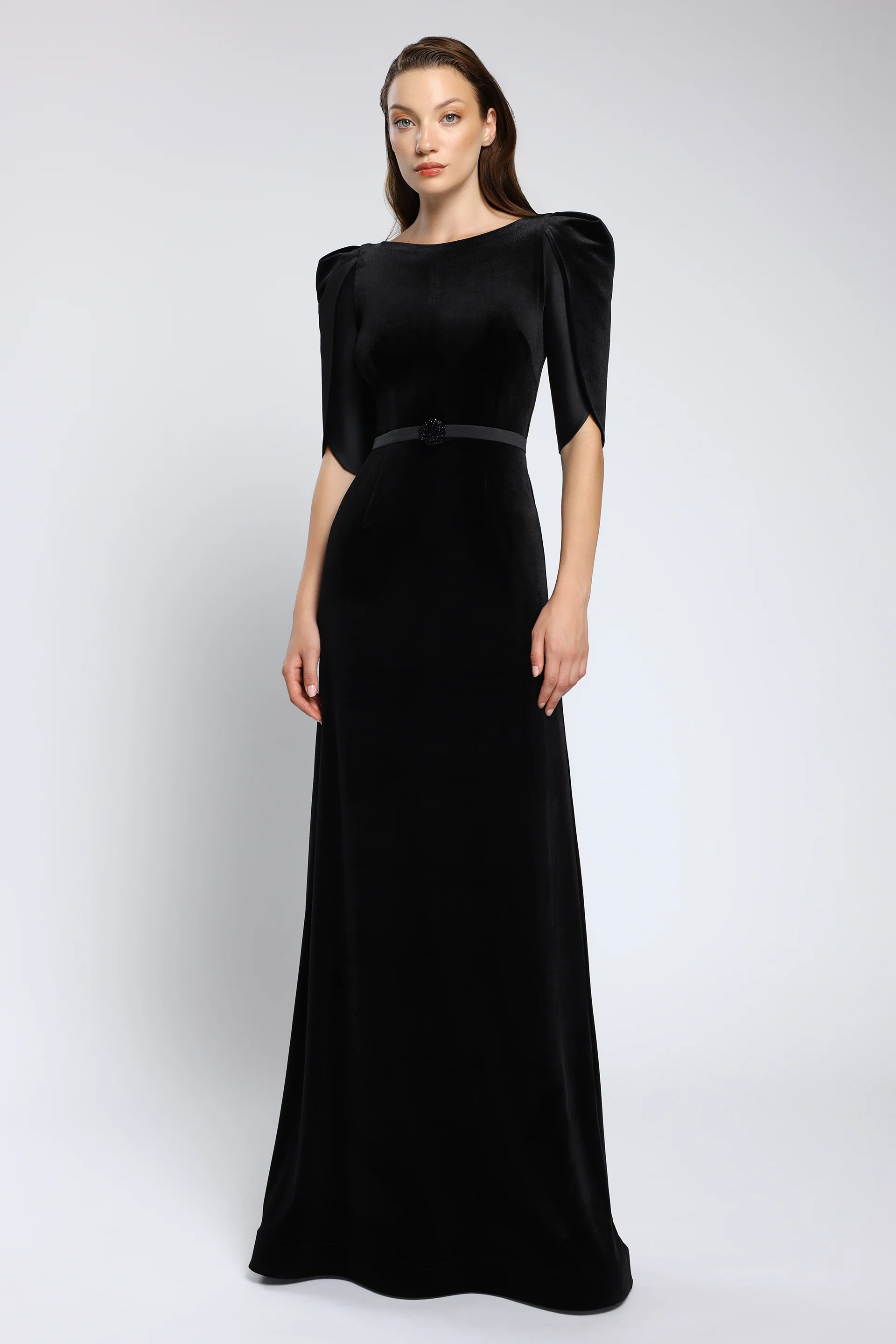 Rochie de seara din tafta si catifea cu cordon brodat Lilith CA162