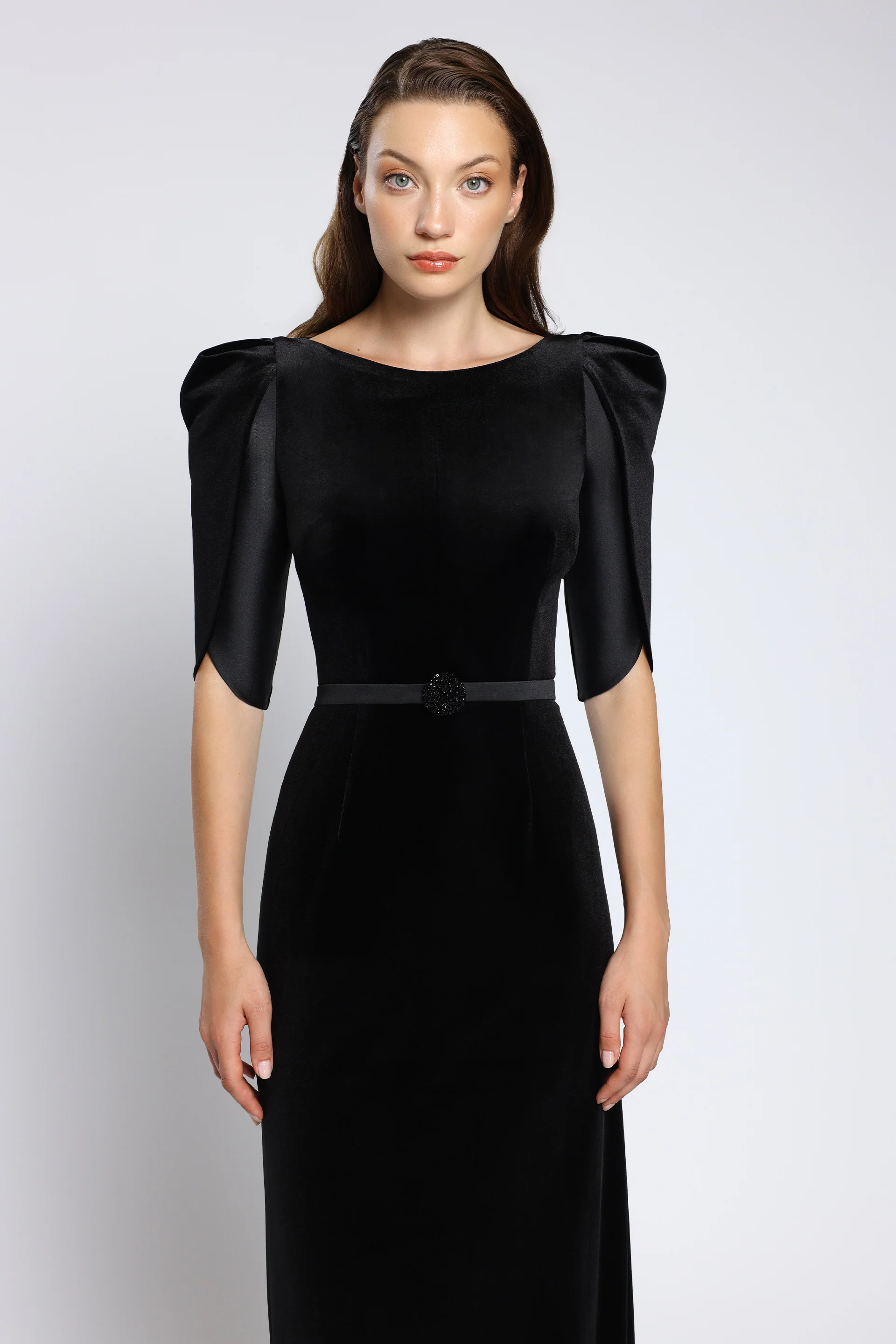 Rochie de seara din tafta si catifea cu cordon brodat Lilith CA162 - Image 5