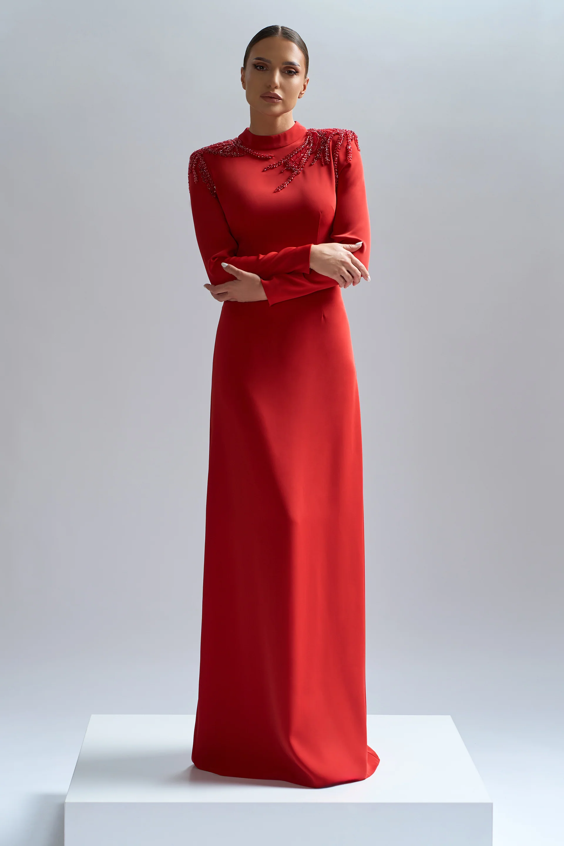 Rochie de seara din triplu voal si dantela cu aplicatii Nemesis CA65_B