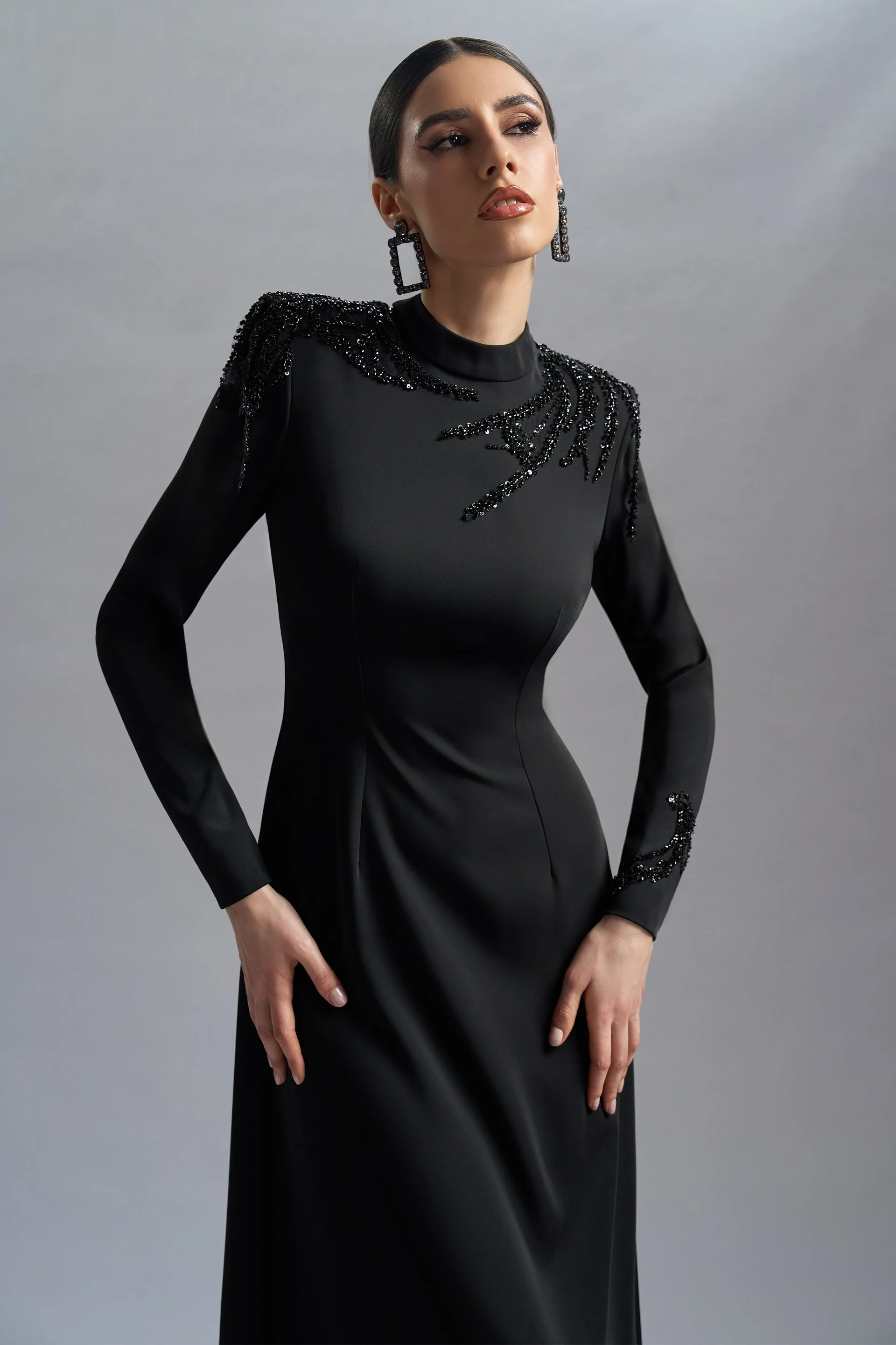 Rochie de seara din triplu voal si dantela cu aplicatii Nemesis CA65_B - Image 7