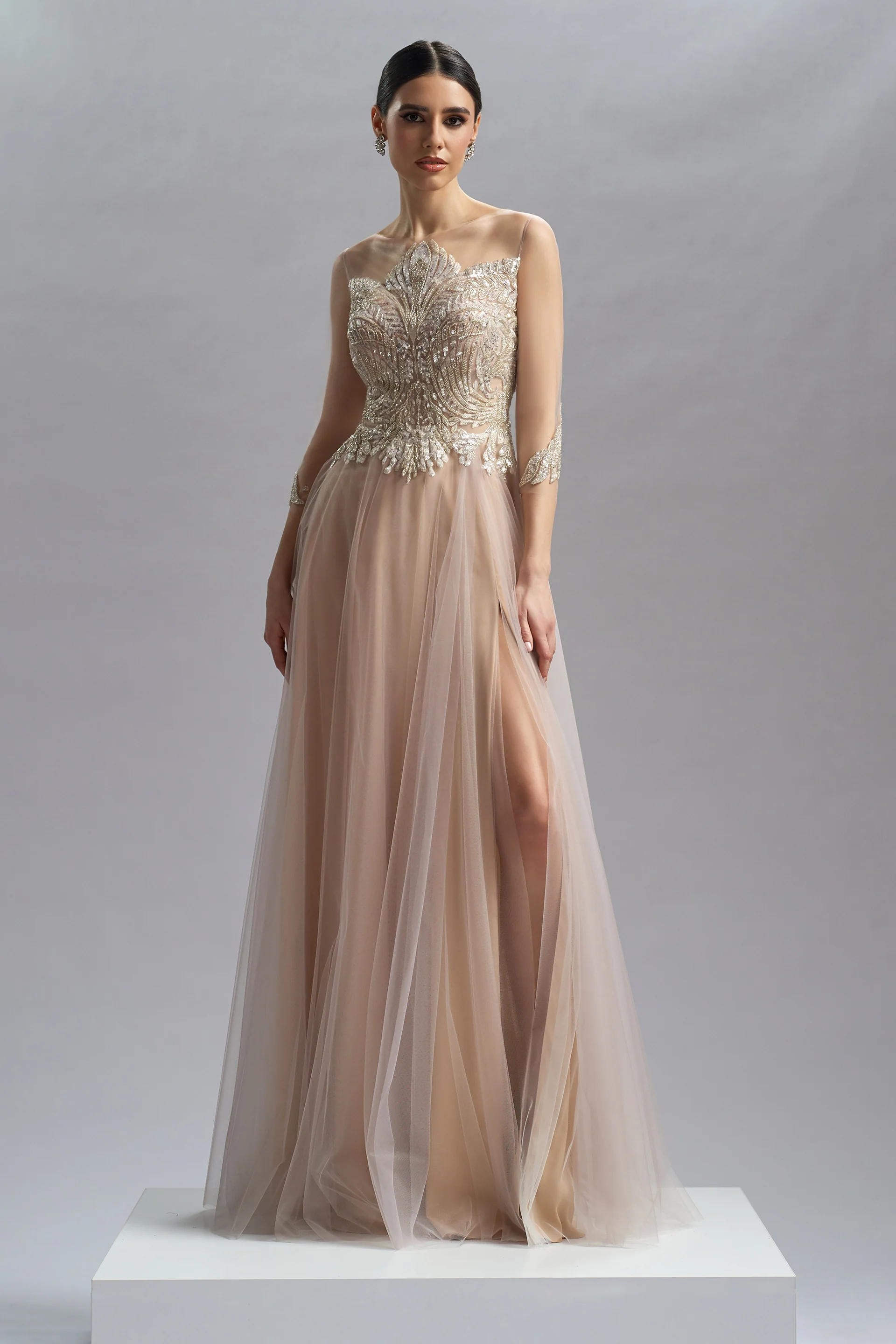 Rochie de seara din tul si broderie cu aplicatii Cynthia CA64 - Image 3