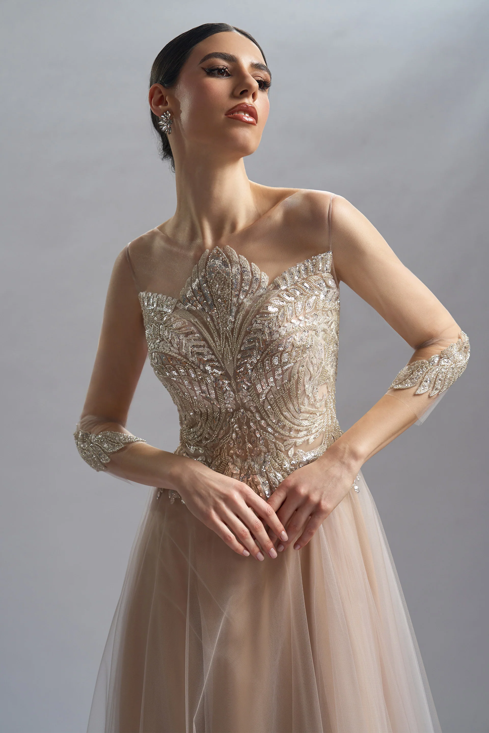 Rochie de seara din tul si broderie cu aplicatii Cynthia CA64 - Image 4