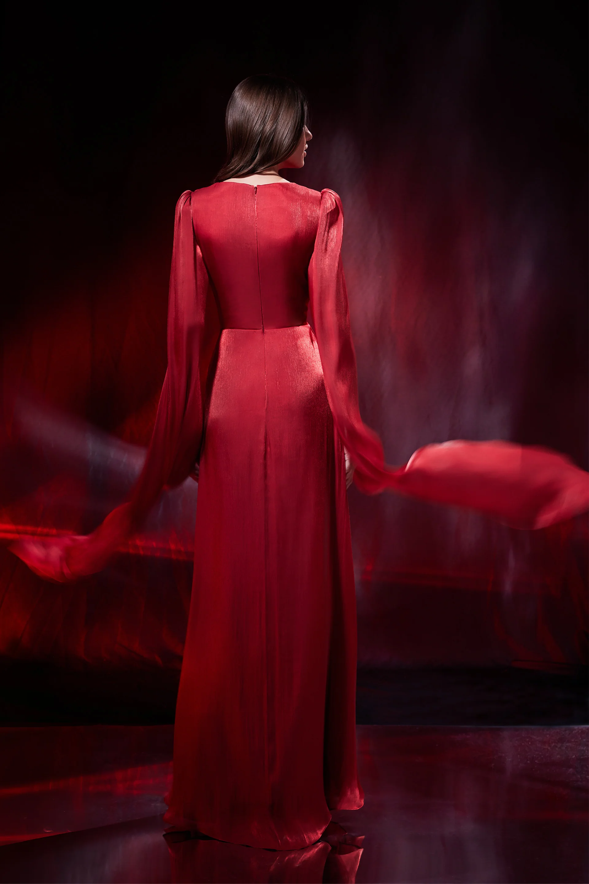 Rochie de seara lunga cu maneci vaporoase din chiffon de matase metalizat Halo CA191 - Image 10