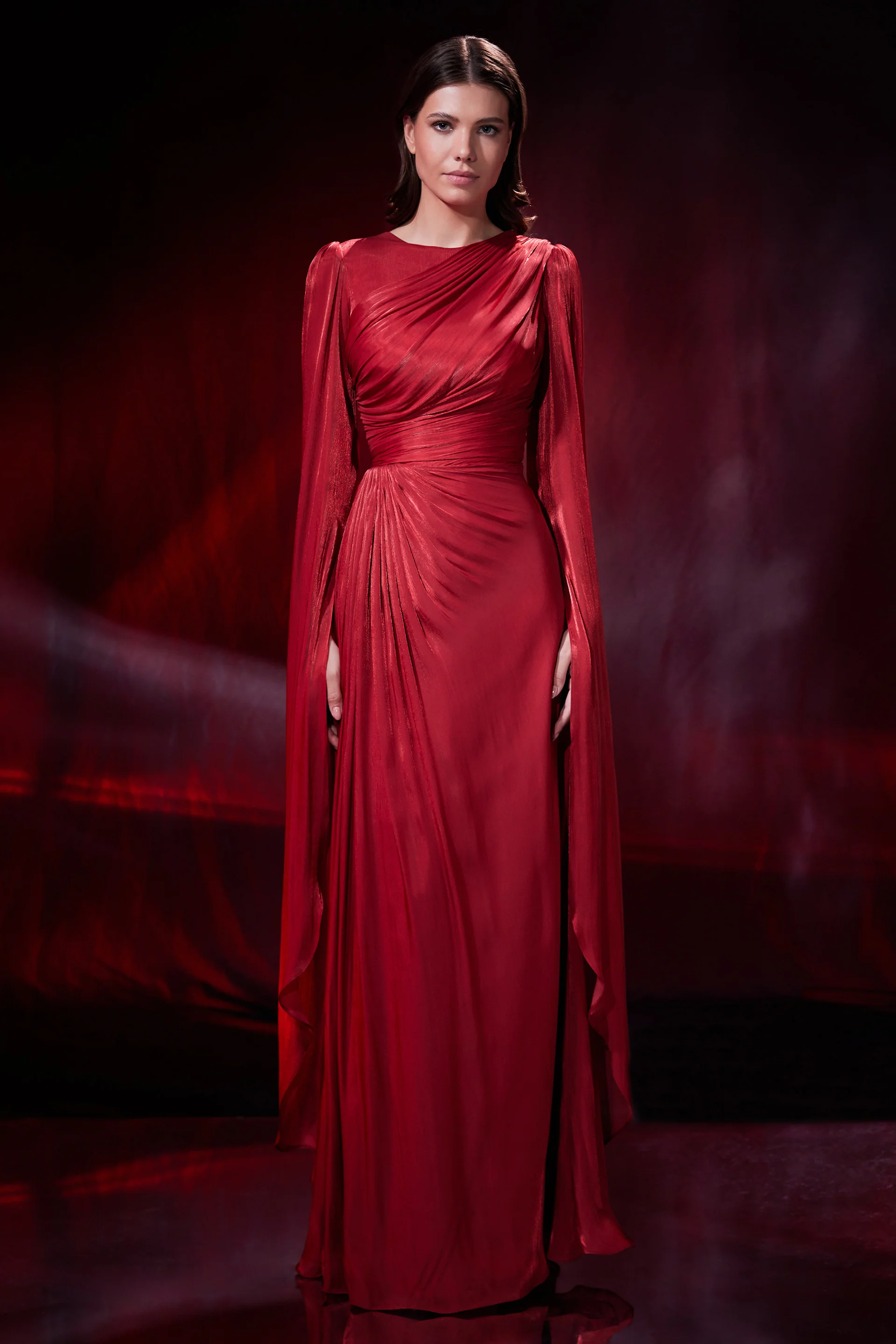 Rochie de seara lunga cu maneci vaporoase din chiffon de matase metalizat Halo CA191 - Image 2