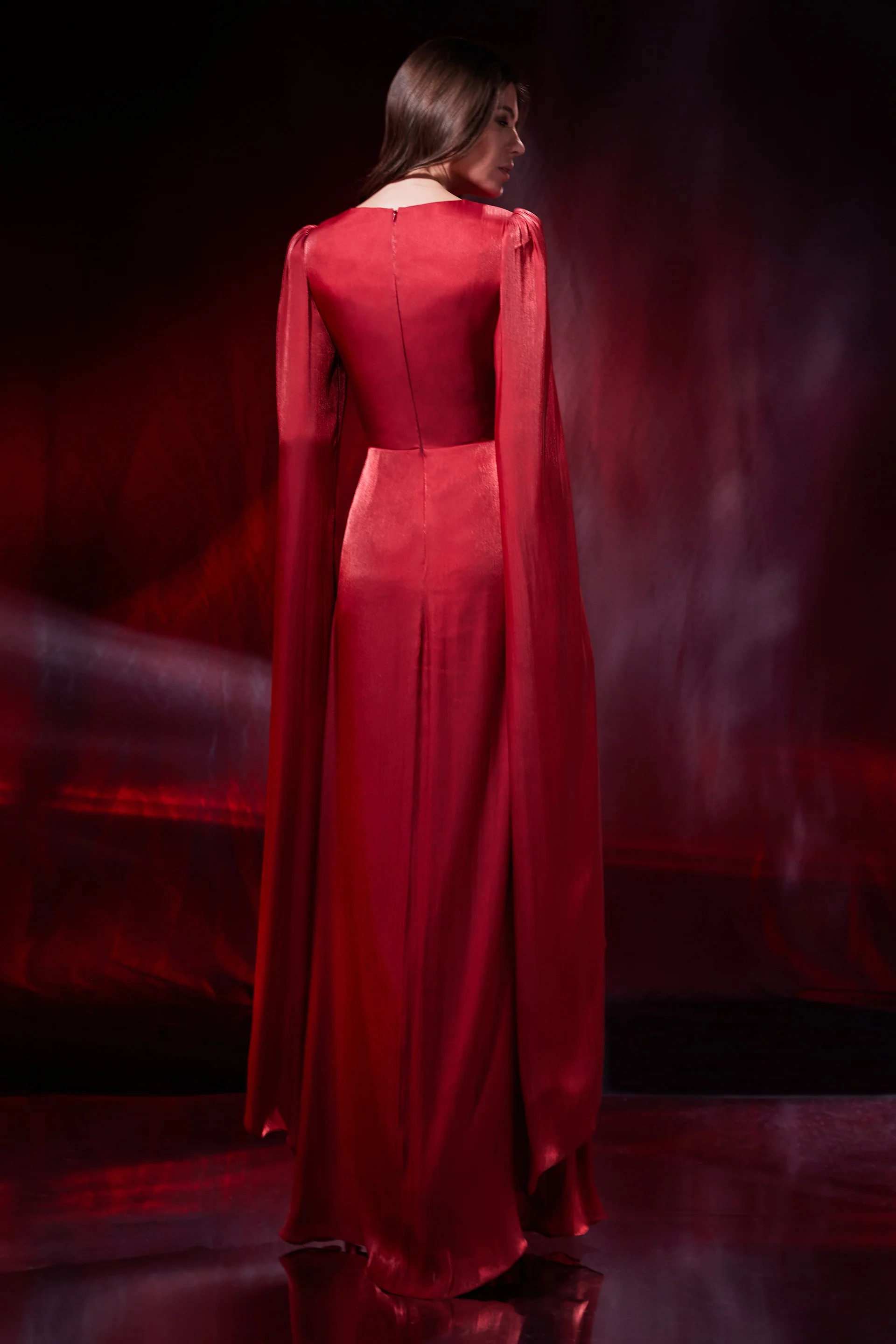 Rochie de seara lunga cu maneci vaporoase din chiffon de matase metalizat Halo CA191 - Image 8