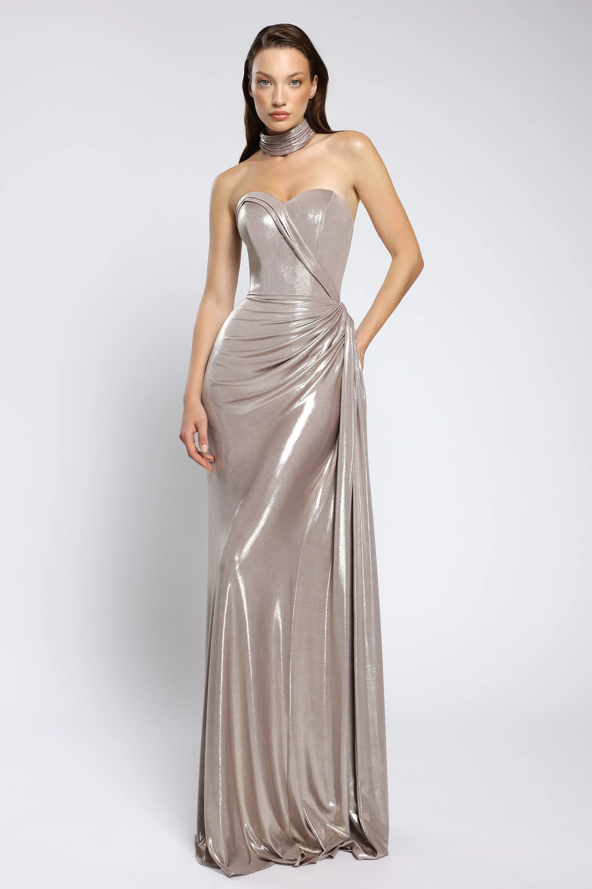 Rochie de seara lunga confectionata din lycra metalic Angelina CA168