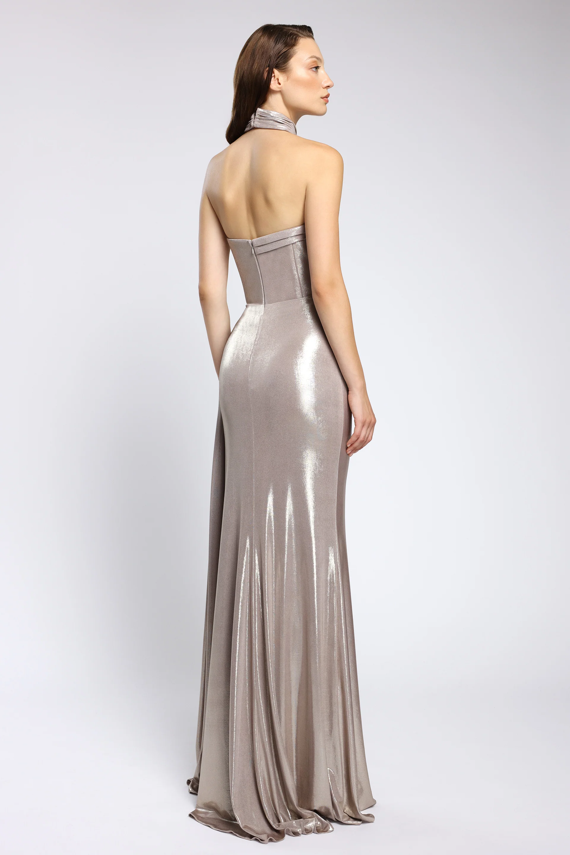 Rochie de seara lunga confectionata din lycra metalic Angelina CA168 - Image 2