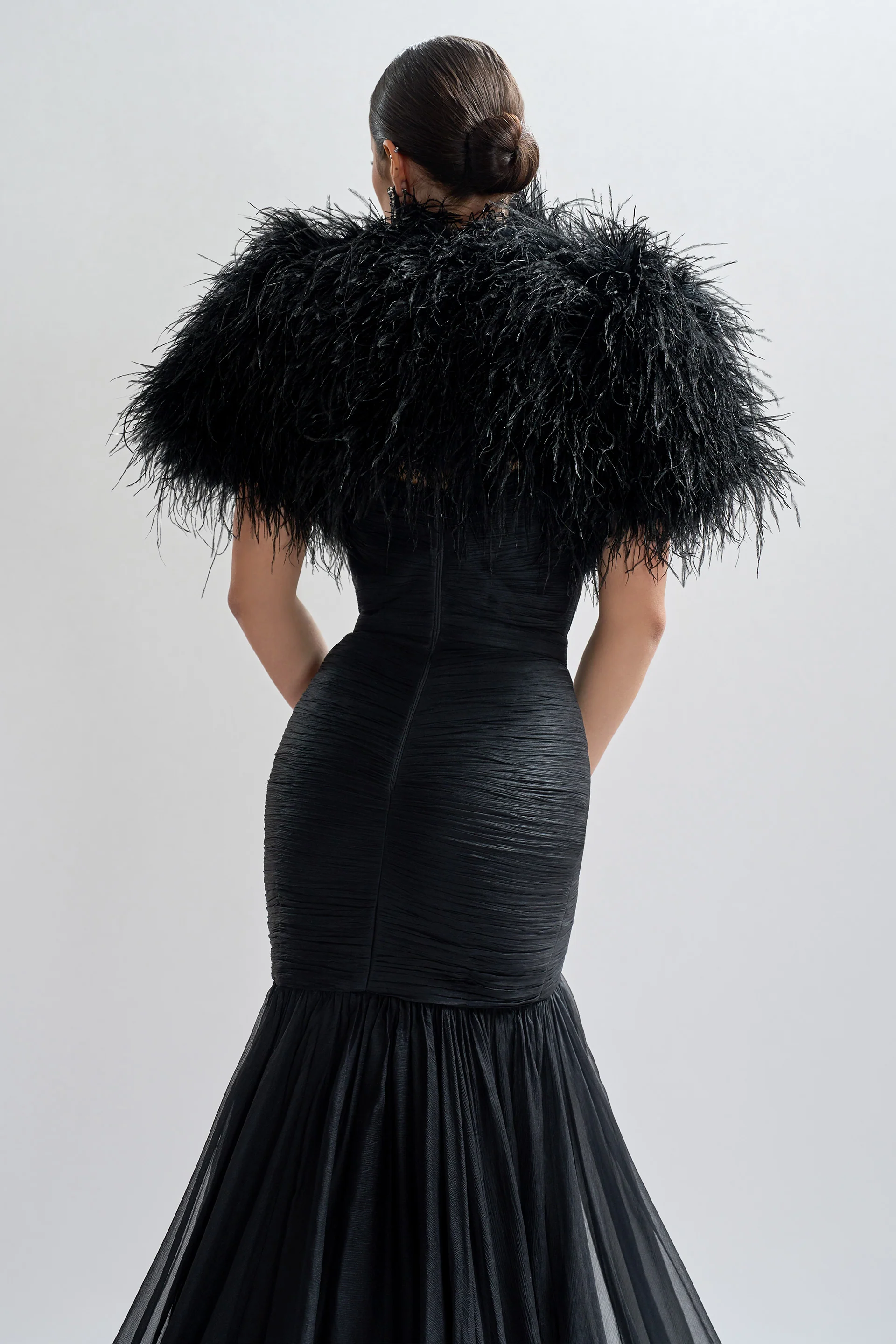 Rochie de seara lunga cu fronseuri din voal de matase peliculizat Persephone CA77 - Image 7