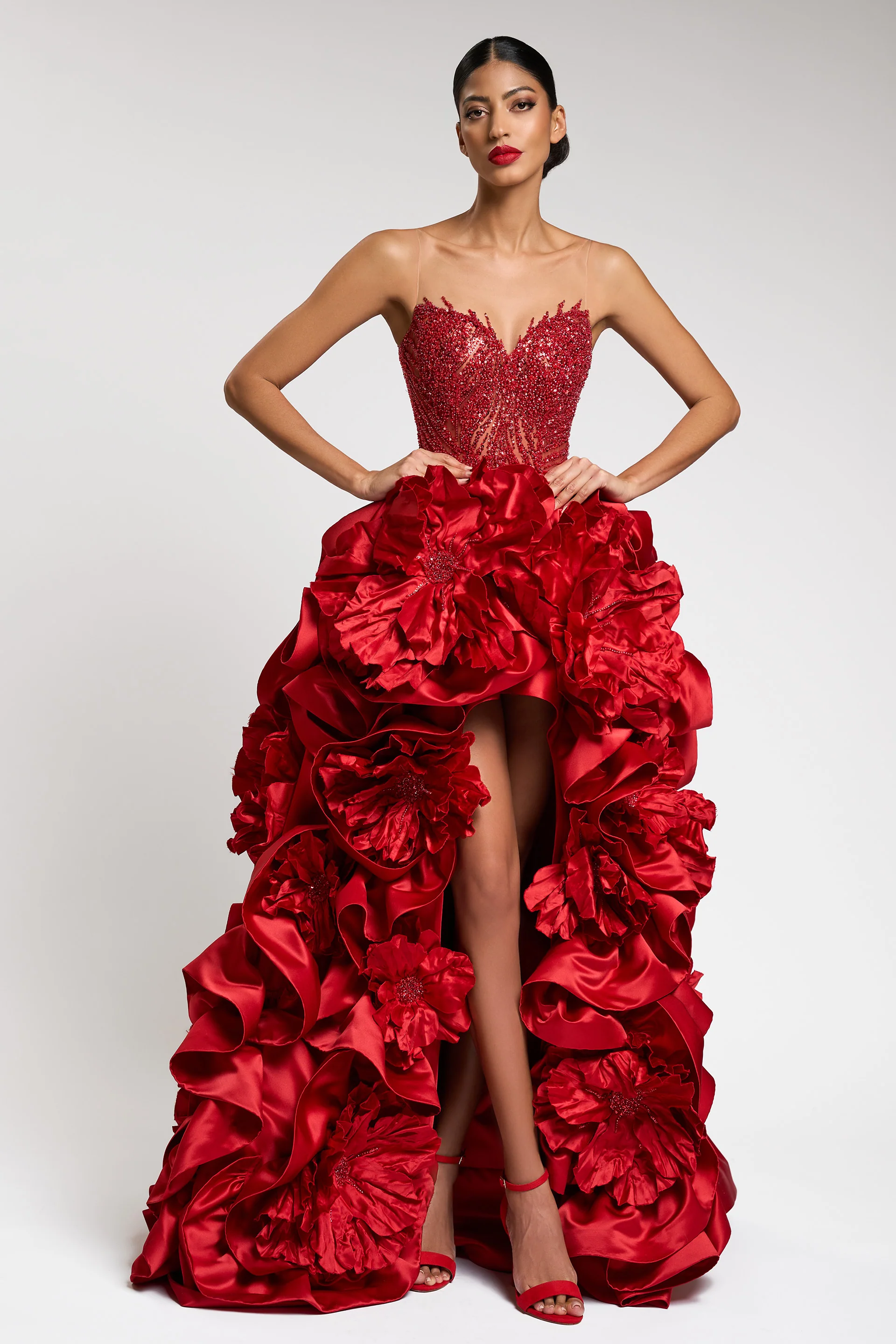 Rochie de seara lunga cu maneci lungi realizata din dantela import Franta Reina del Fuego CA135 - Image 11