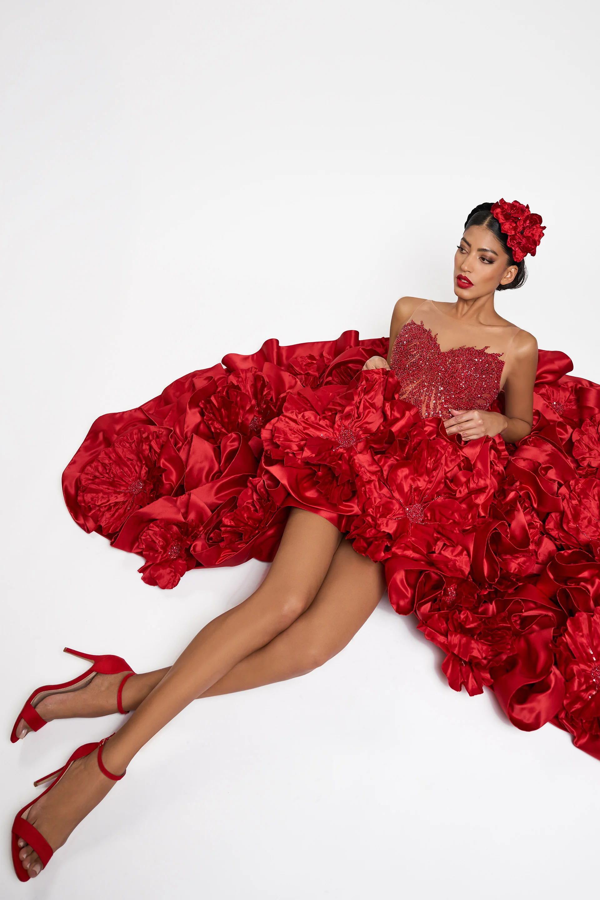 Rochie de seara lunga cu maneci lungi realizata din dantela import Franta Reina del Fuego CA135 - Image 12